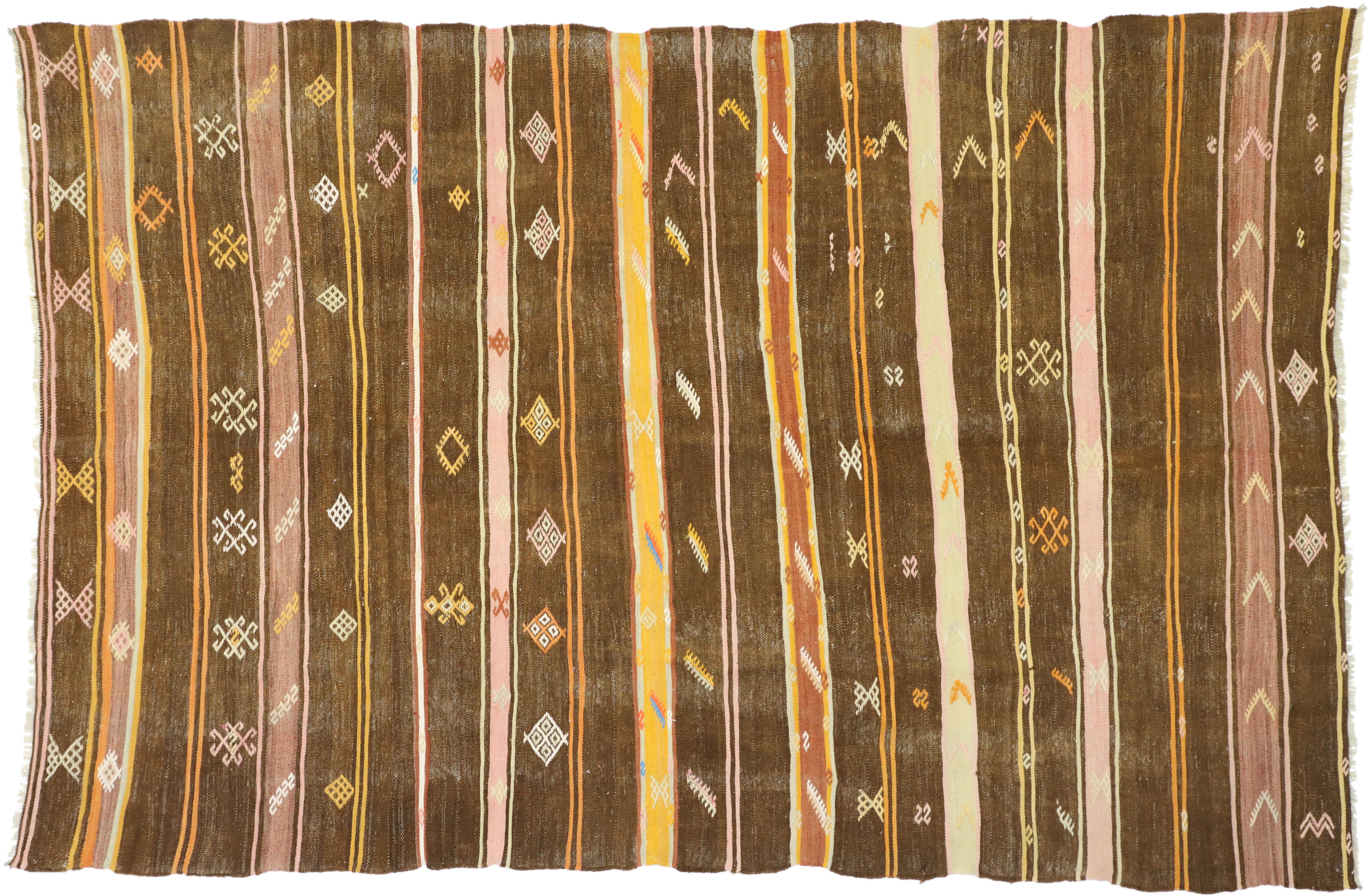 Vintage Turkish Striped Kilim Rug with Bohemian Southwestern Desert Style For Sale 3