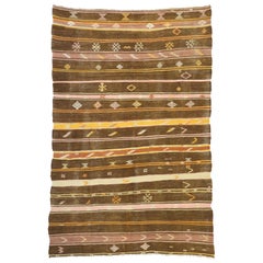 Retro Turkish Striped Kilim Rug with Bohemian Southwestern Desert Style