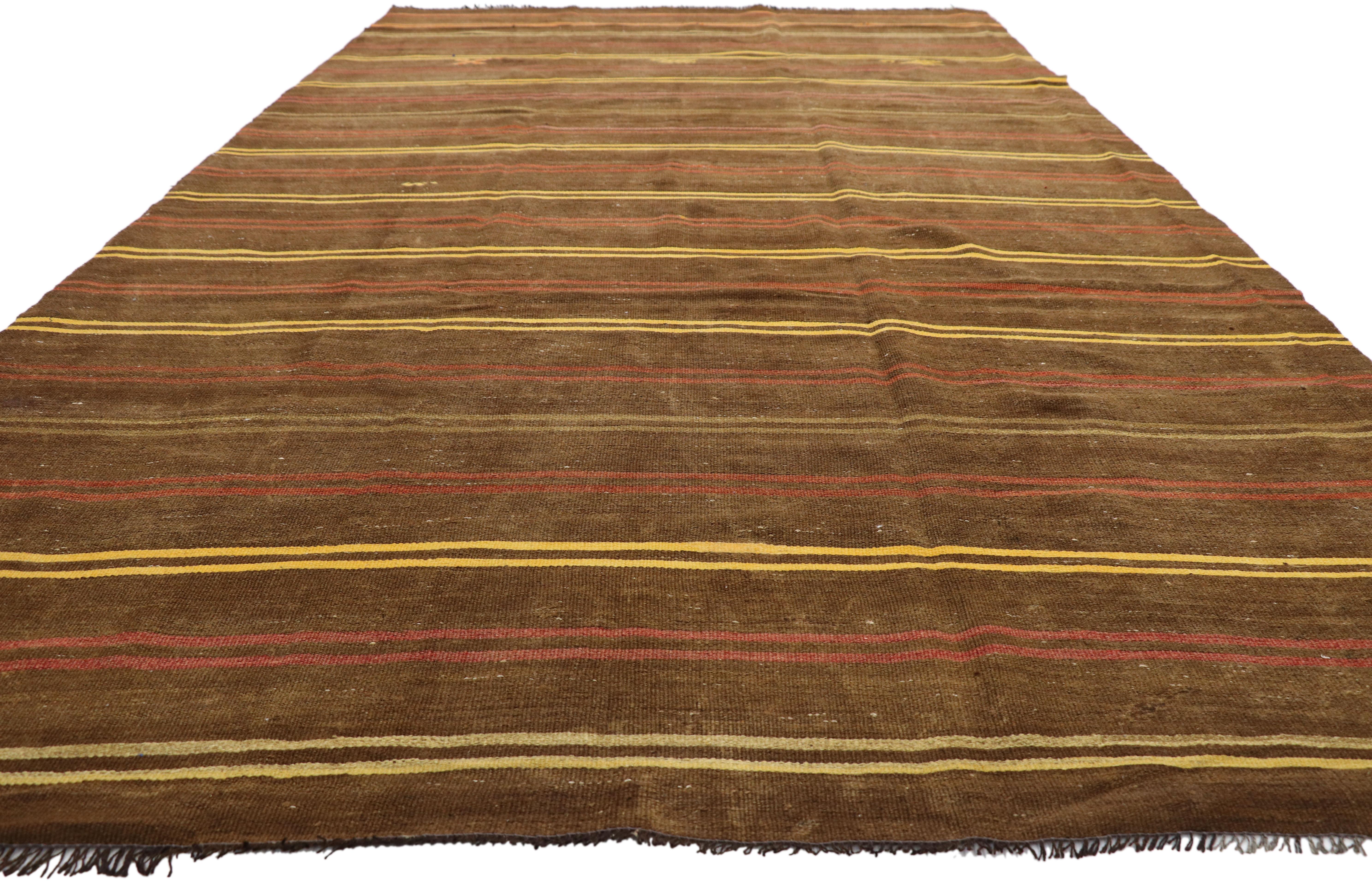 Hand-Woven Vintage Turkish Striped Kilim Rug with Bohemian Tribal Style, Flat-Weave Rug For Sale