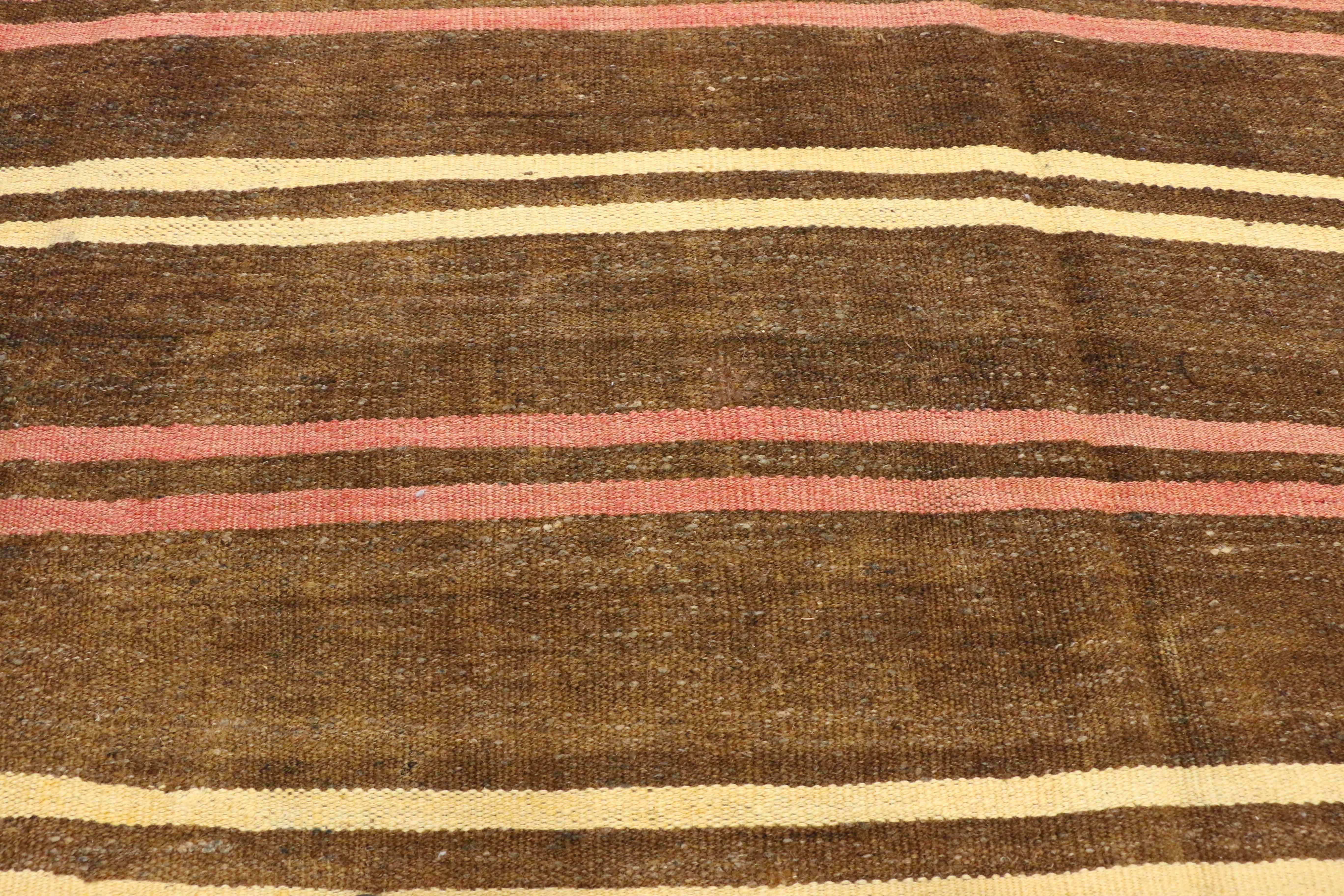 Vintage Turkish Striped Kilim Rug with Bohemian Tribal Style, Flat-Weave Rug In Good Condition For Sale In Dallas, TX