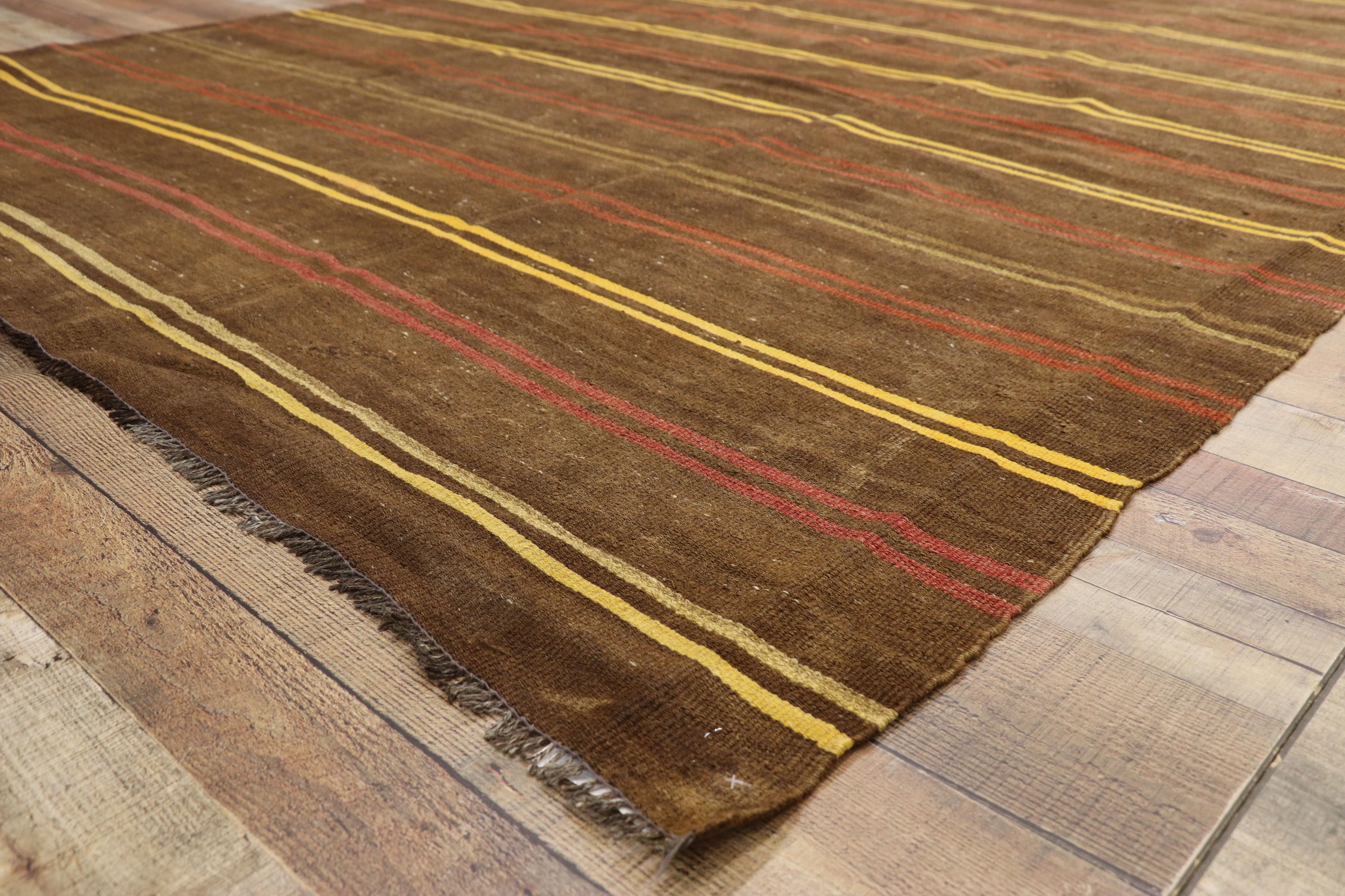 Wool Vintage Turkish Striped Kilim Rug with Bohemian Tribal Style, Flat-Weave Rug For Sale