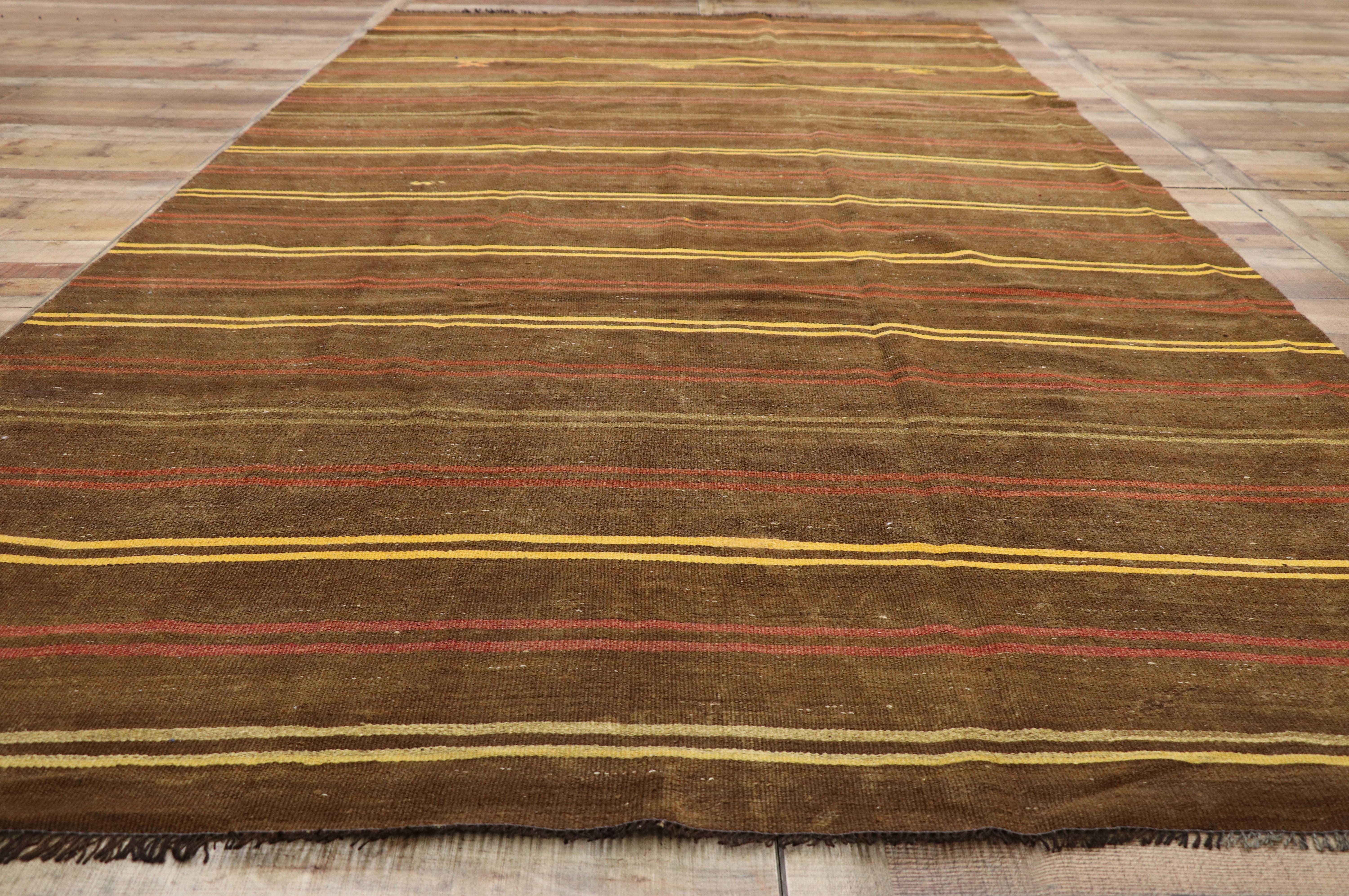 Vintage Turkish Striped Kilim Rug with Bohemian Tribal Style, Flat-Weave Rug For Sale 1