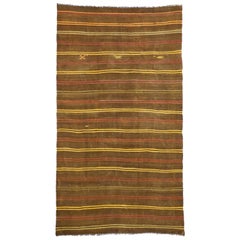 Alfombra Kilim Turca Vintage a Rayas de Estilo Tribal Bohemio, Alfombra de Tejido Plano