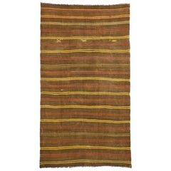 Tapis Kilim turc vintage à rayures avec style tribal bohème, tissage plat