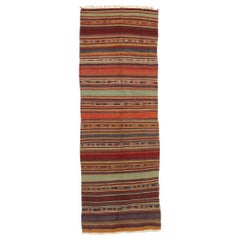 Vintage Turkish Striped Kilim Rug with Boho Chic Tribal Style