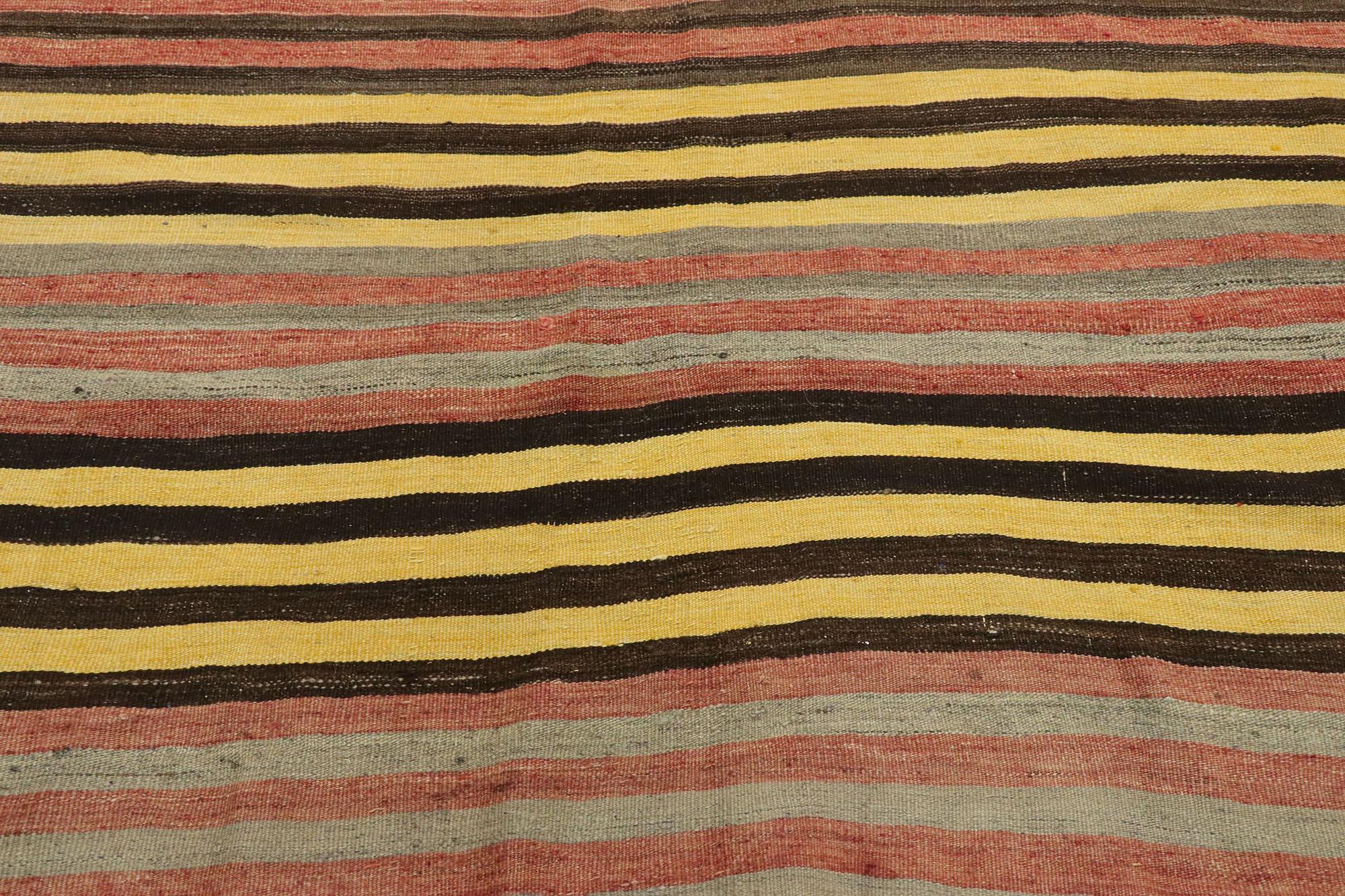 Vintage Turkish Striped Kilim Rug with Mid-Century Modern Style In Good Condition For Sale In Dallas, TX