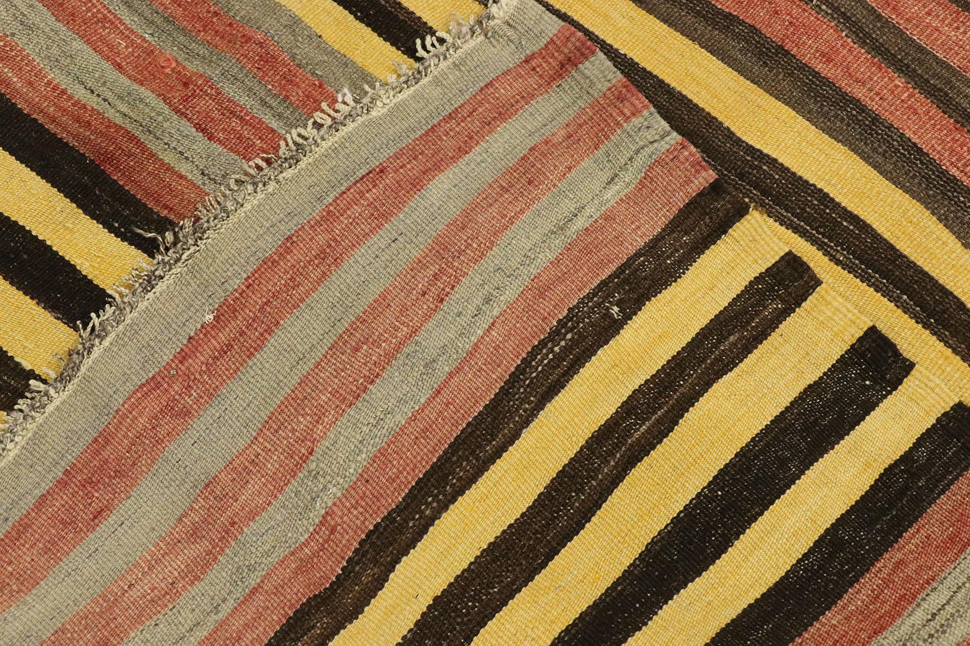 20th Century Vintage Turkish Striped Kilim Rug with Mid-Century Modern Style For Sale