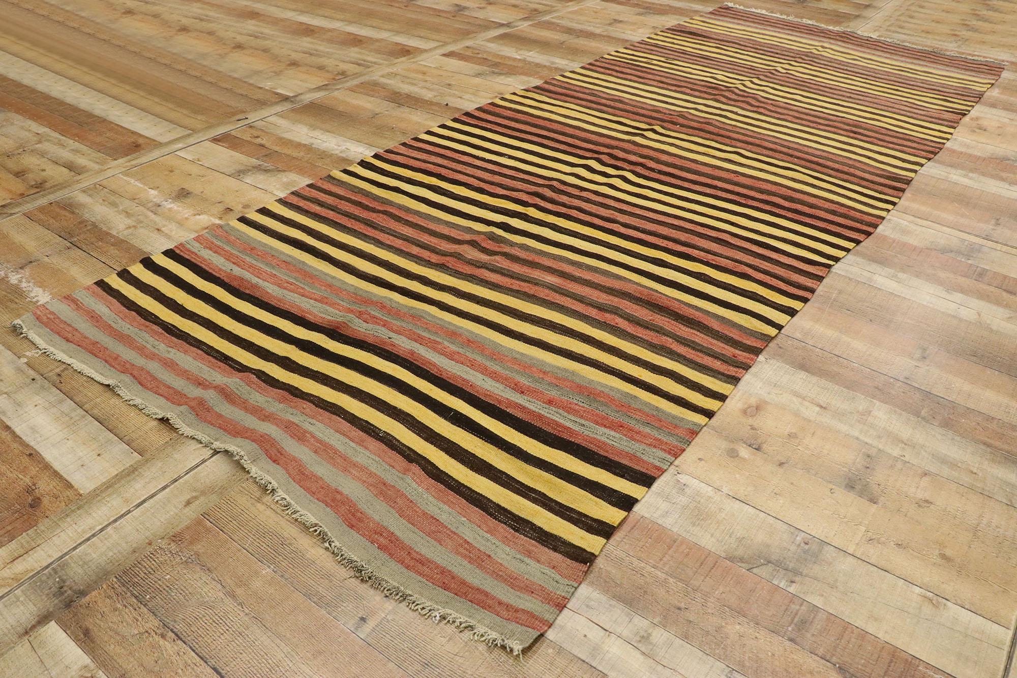 Vintage Turkish Striped Kilim Rug with Mid-Century Modern Style For Sale 1