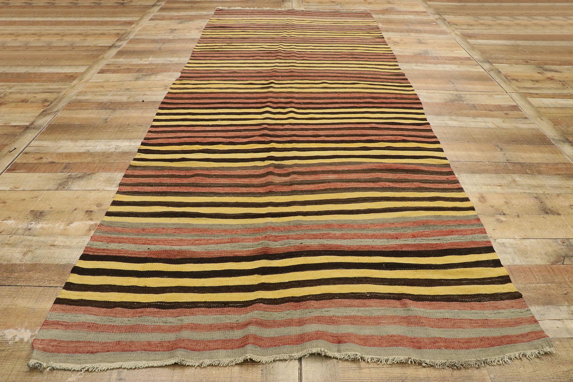 Vintage Turkish Striped Kilim Rug with Mid-Century Modern Style For Sale 2