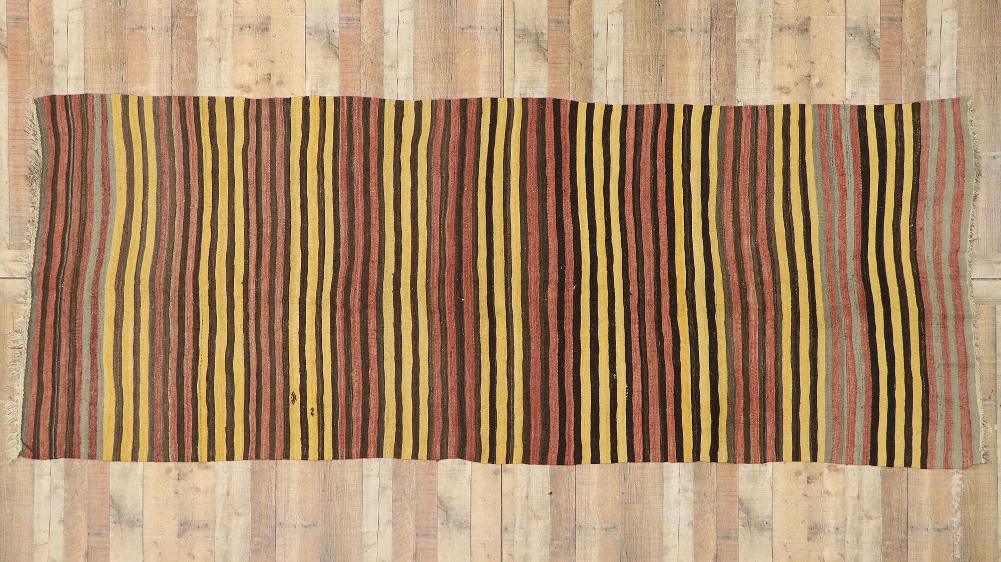 Vintage Turkish Striped Kilim Rug with Mid-Century Modern Style For Sale 3