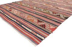 Vintage Turkish Striped Kilim Rug with Modern Boho Chic Tribal Style
