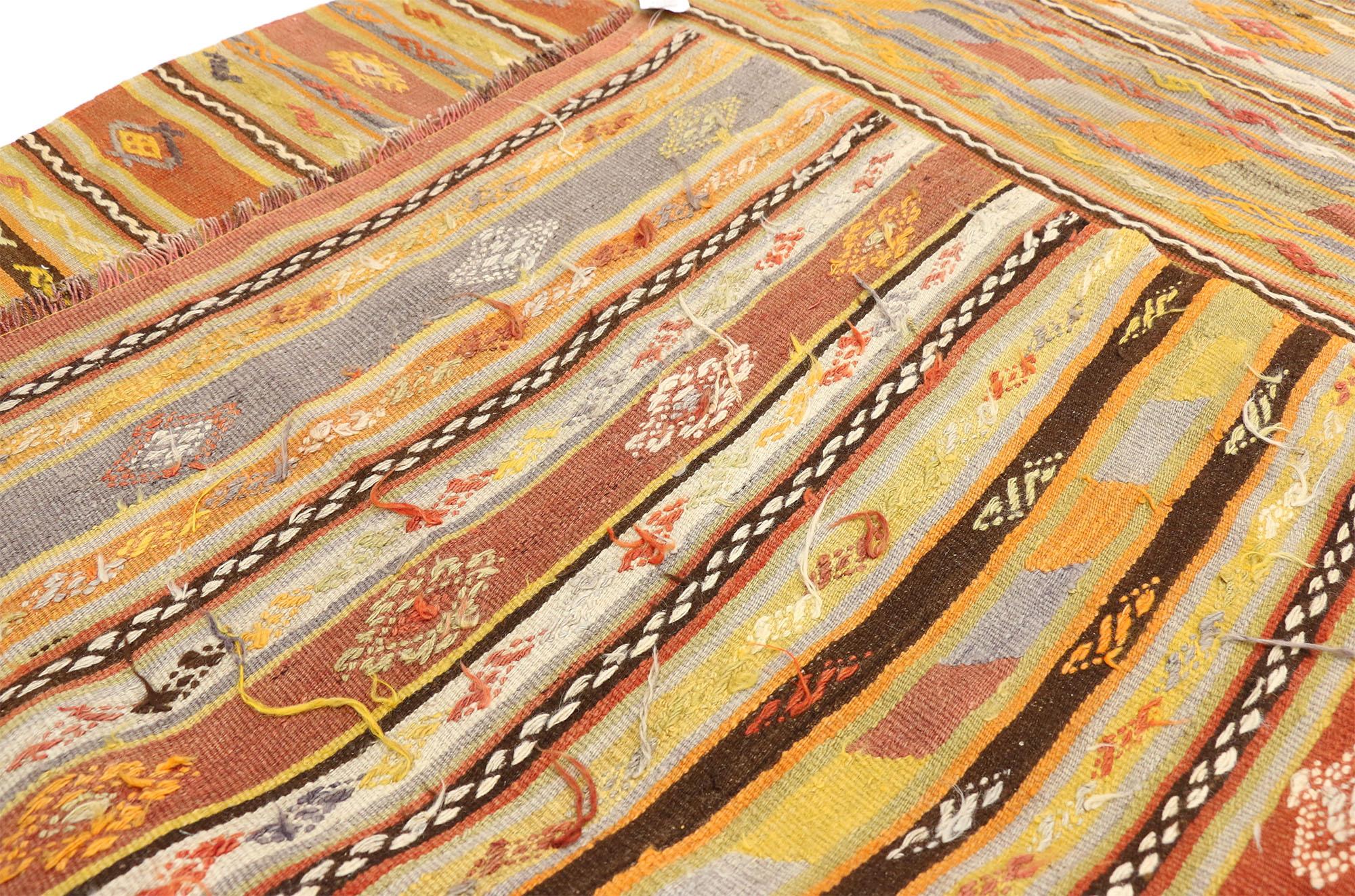 20th Century Vintage Turkish Striped Kilim Rug with Modern Boho Chic Tribal Style For Sale
