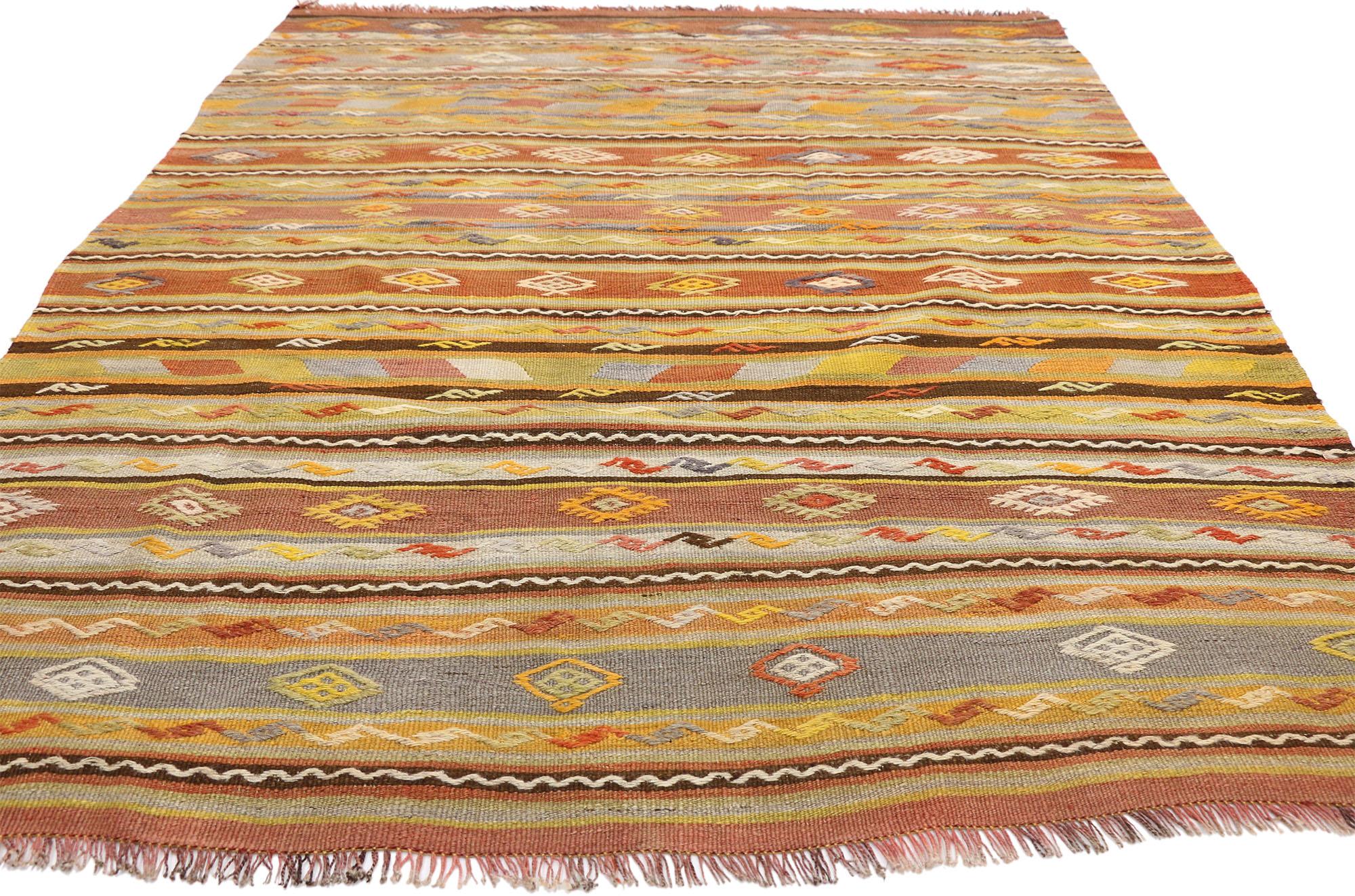 Wool Vintage Turkish Striped Kilim Rug with Modern Boho Chic Tribal Style For Sale