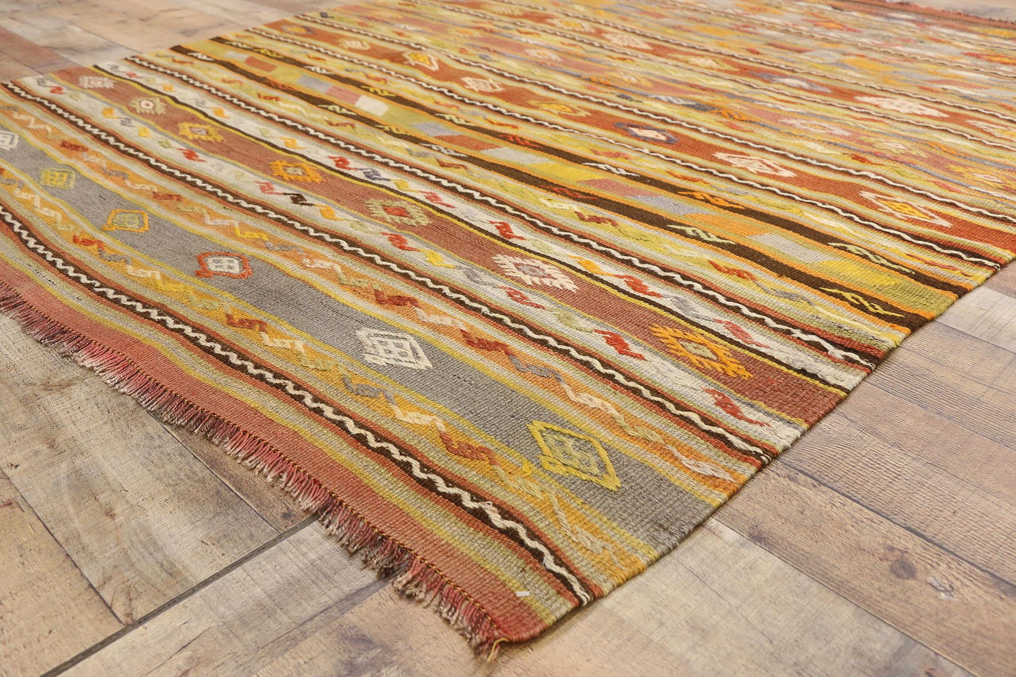 Vintage Turkish Striped Kilim Rug with Modern Boho Chic Tribal Style For Sale 1