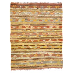 Vintage Turkish Striped Kilim Rug with Modern Boho Chic Tribal Style