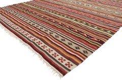 Vintage Turkish Striped Kilim Rug with Modern Cabin Style, Flat-weave Kilim Rug