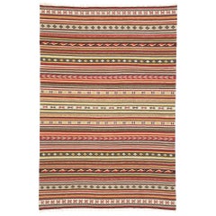 Vintage Turkish Striped Kilim Rug with Modern Cabin Style, Flat-weave Kilim Rug