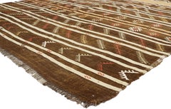 Vintage Turkish Striped Kilim Rug with Modern Cabin Style, Flat-Weave Rug