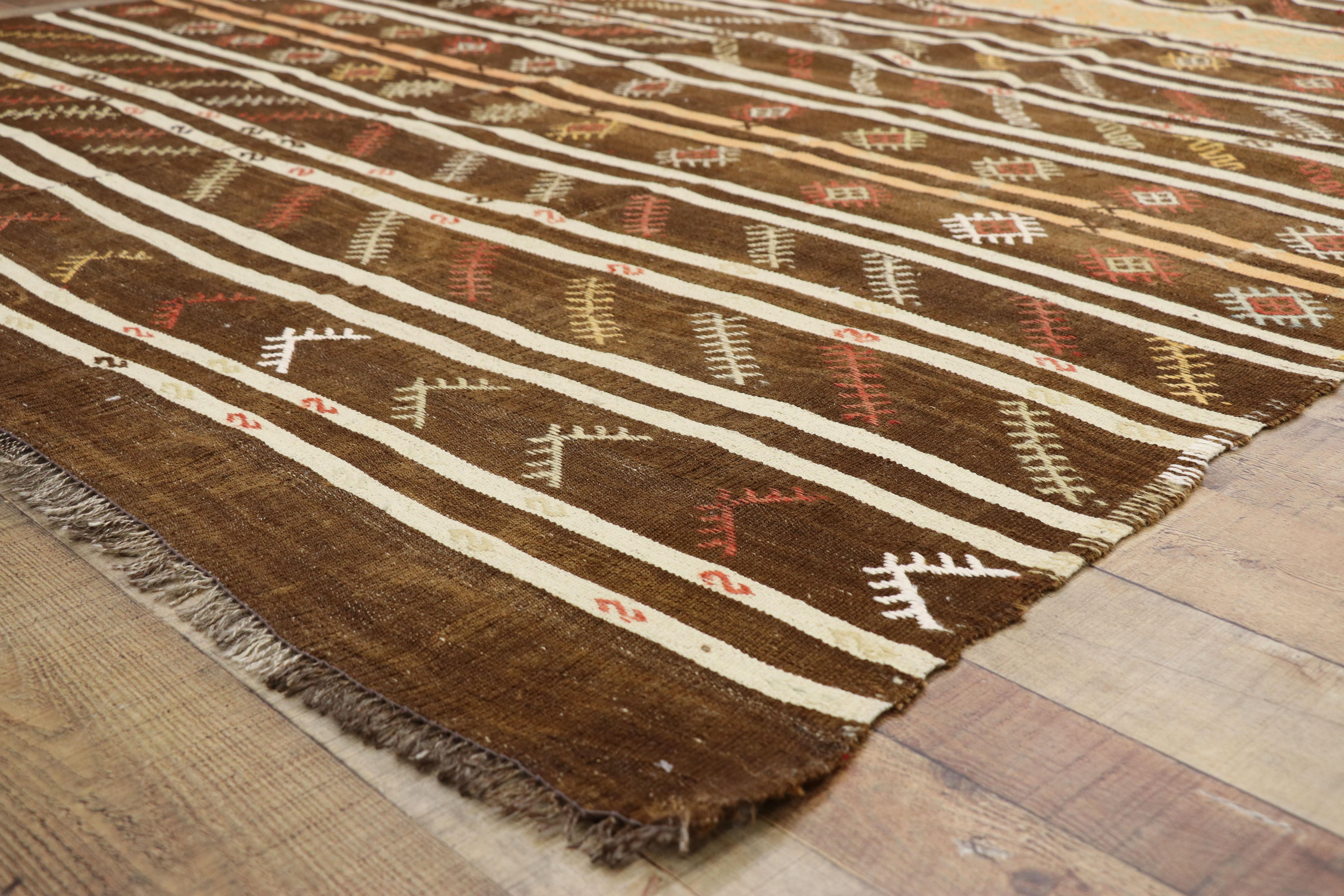 20th Century Vintage Turkish Striped Kilim Rug with Modern Cabin Style, Flat-Weave Rug For Sale