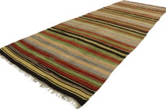 Vintage Turkish Striped Kilim Rug with Modern Cabin Style