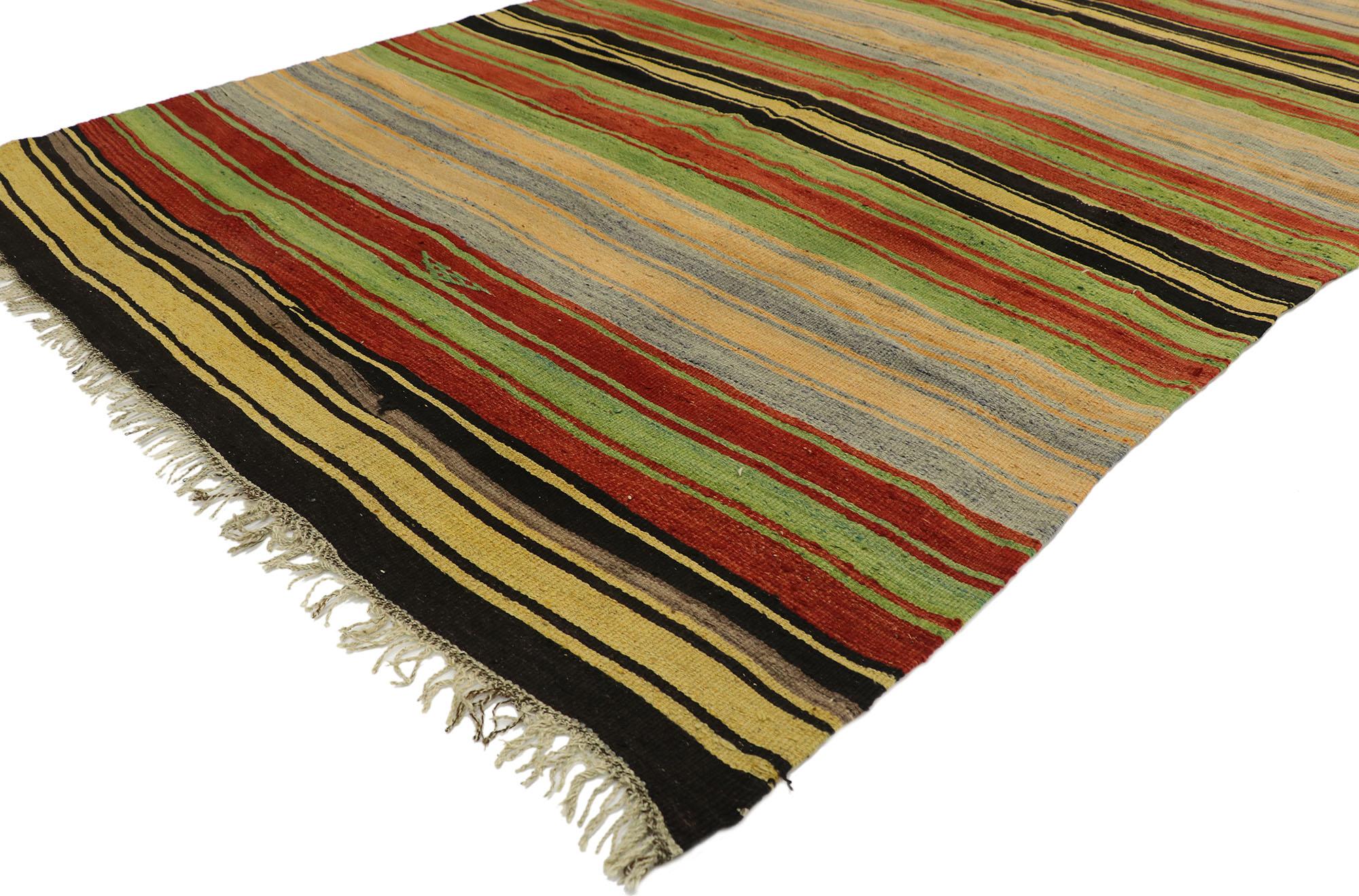 Hand-Woven Vintage Turkish Striped Kilim Rug with Modern Cabin Style For Sale