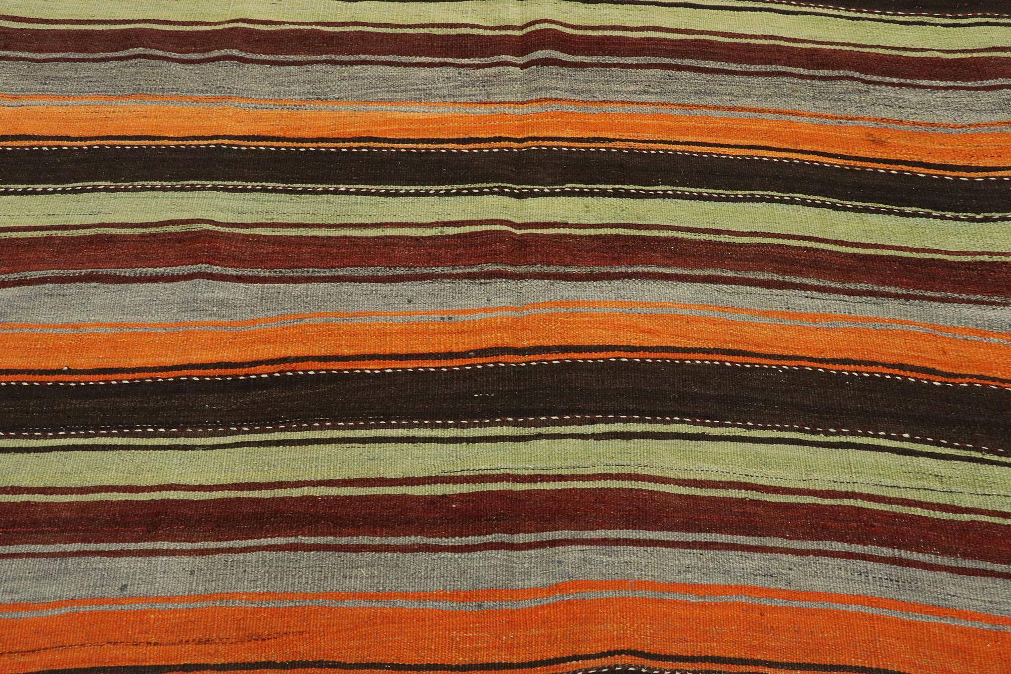 Hand-Woven Vintage Turkish Striped Kilim Rug with Modern Cabin Style For Sale