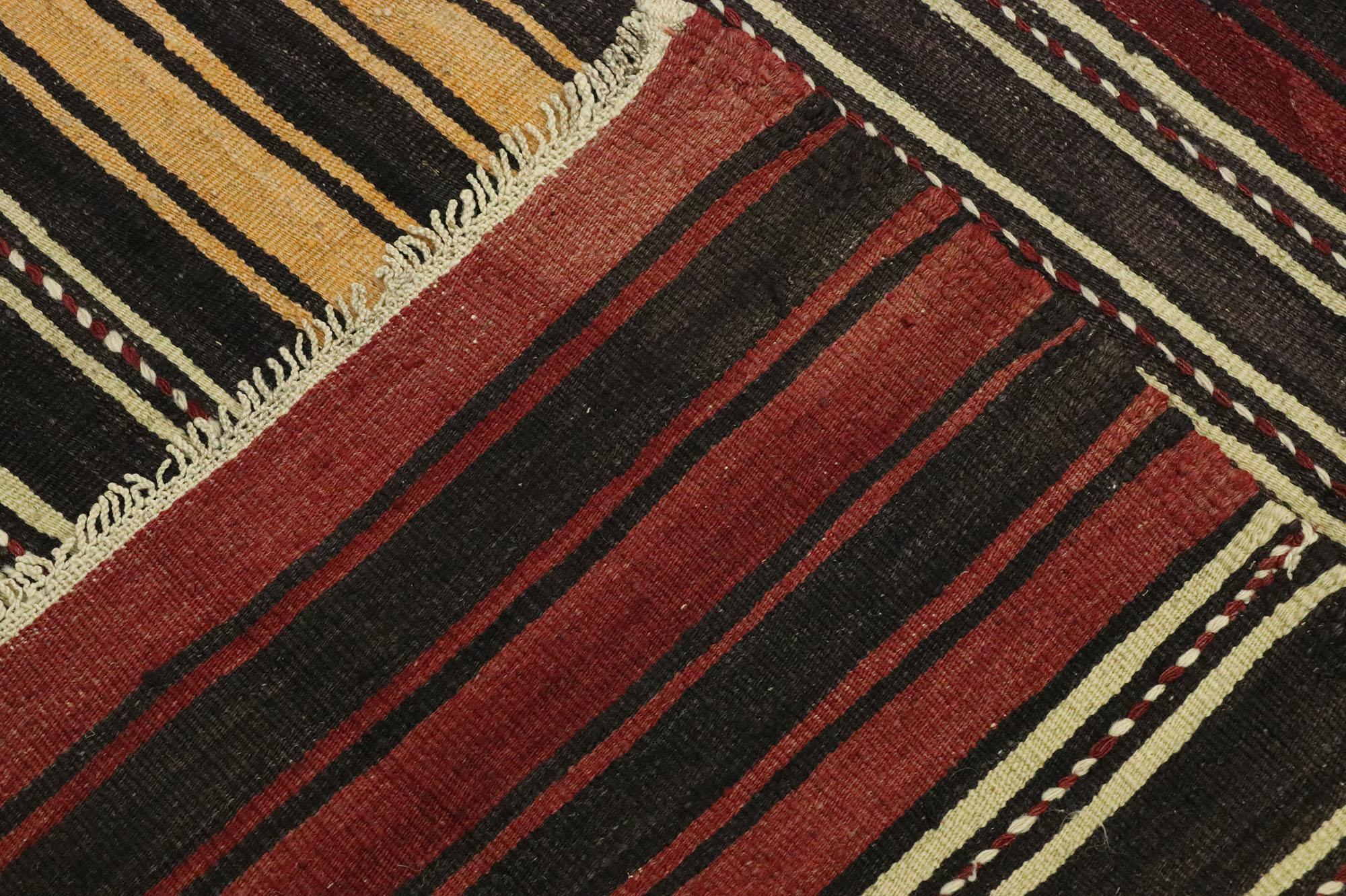 20th Century Vintage Turkish Striped Kilim Rug with Modern Cabin Style For Sale
