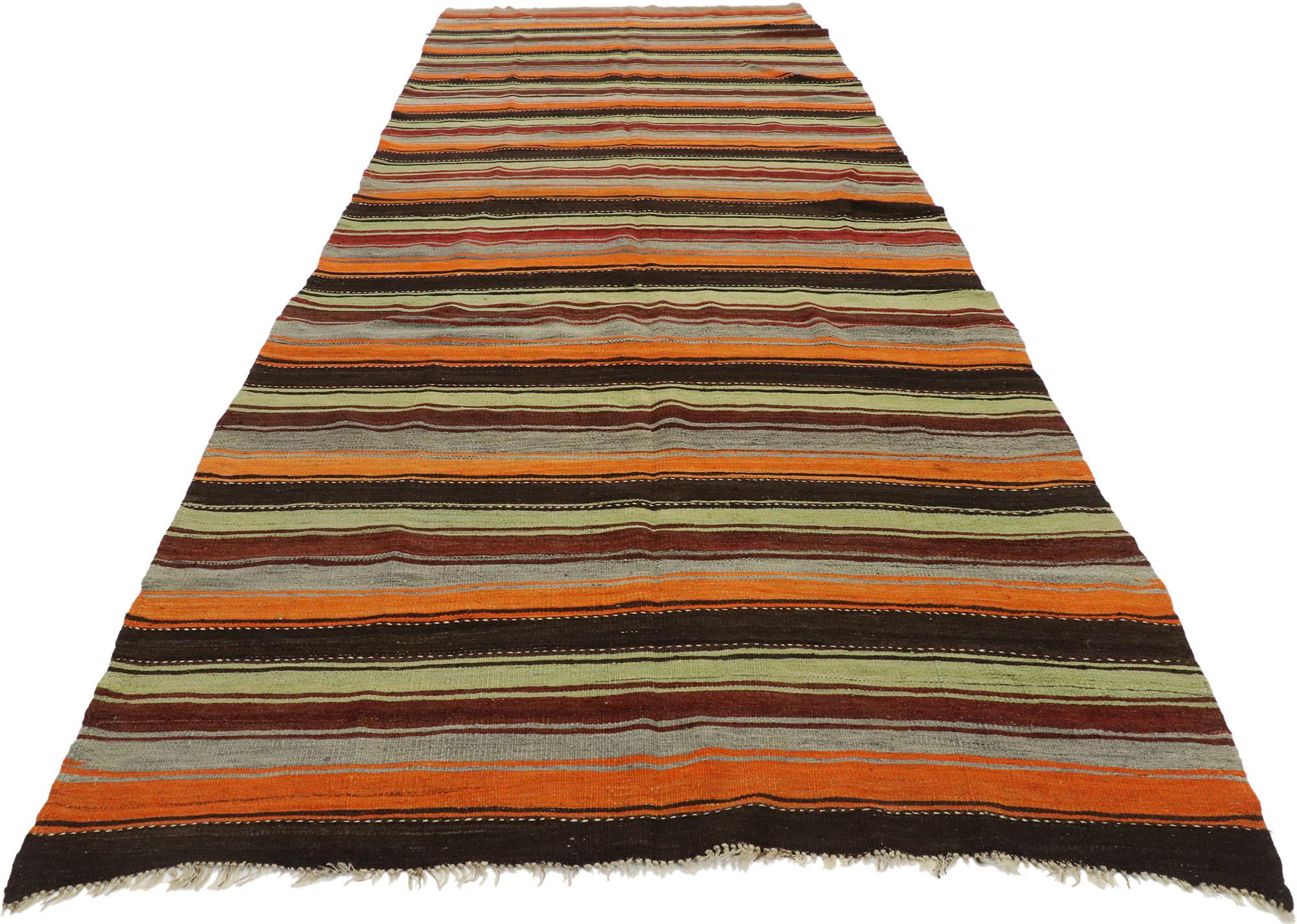 20th Century Vintage Turkish Striped Kilim Rug with Modern Cabin Style For Sale