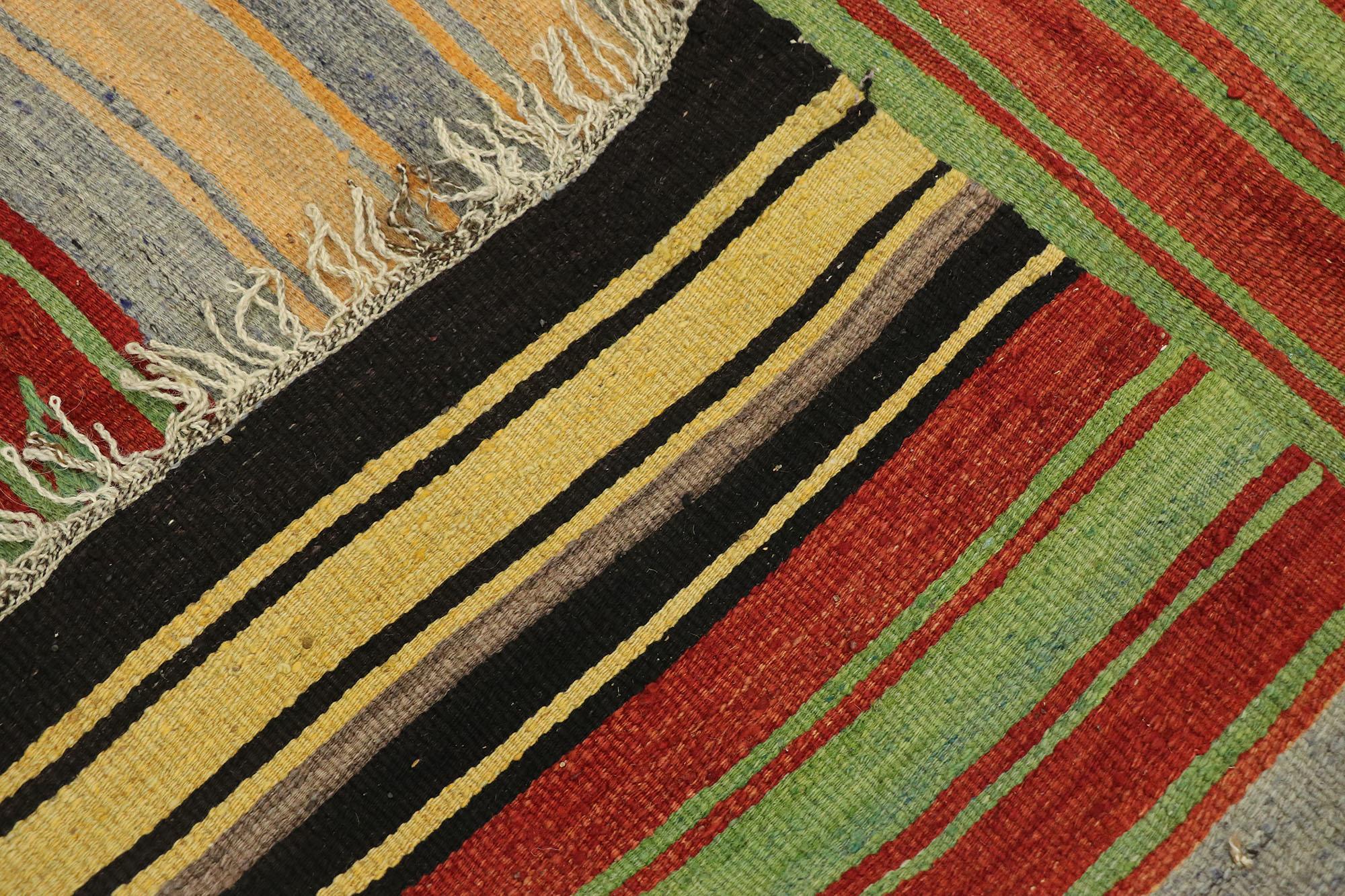 Wool Vintage Turkish Striped Kilim Rug with Modern Cabin Style For Sale