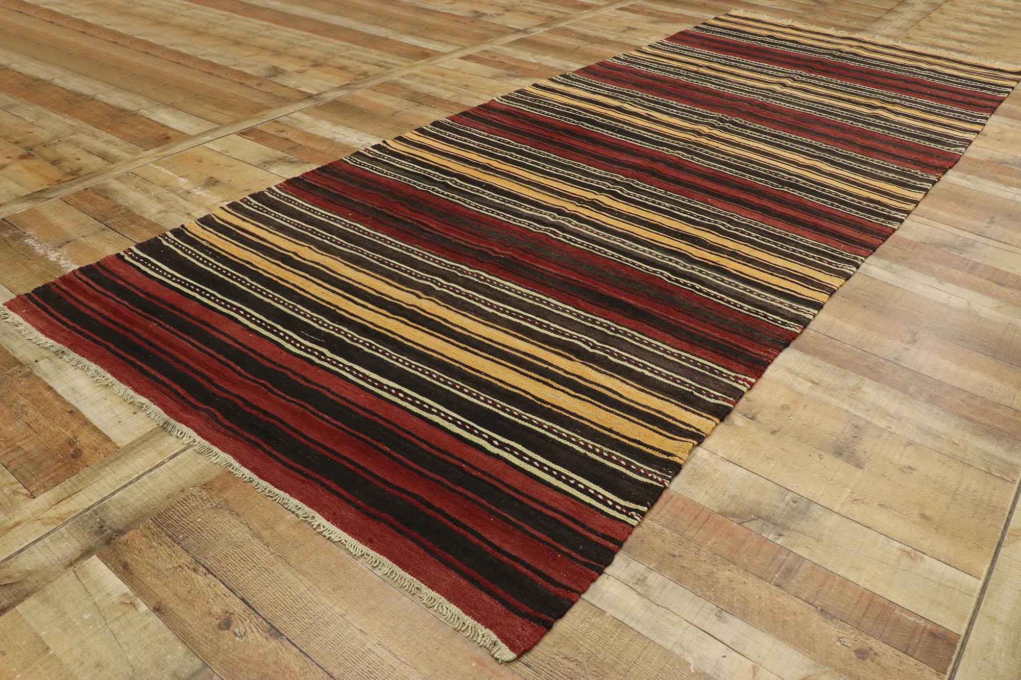 Wool Vintage Turkish Striped Kilim Rug with Modern Cabin Style For Sale