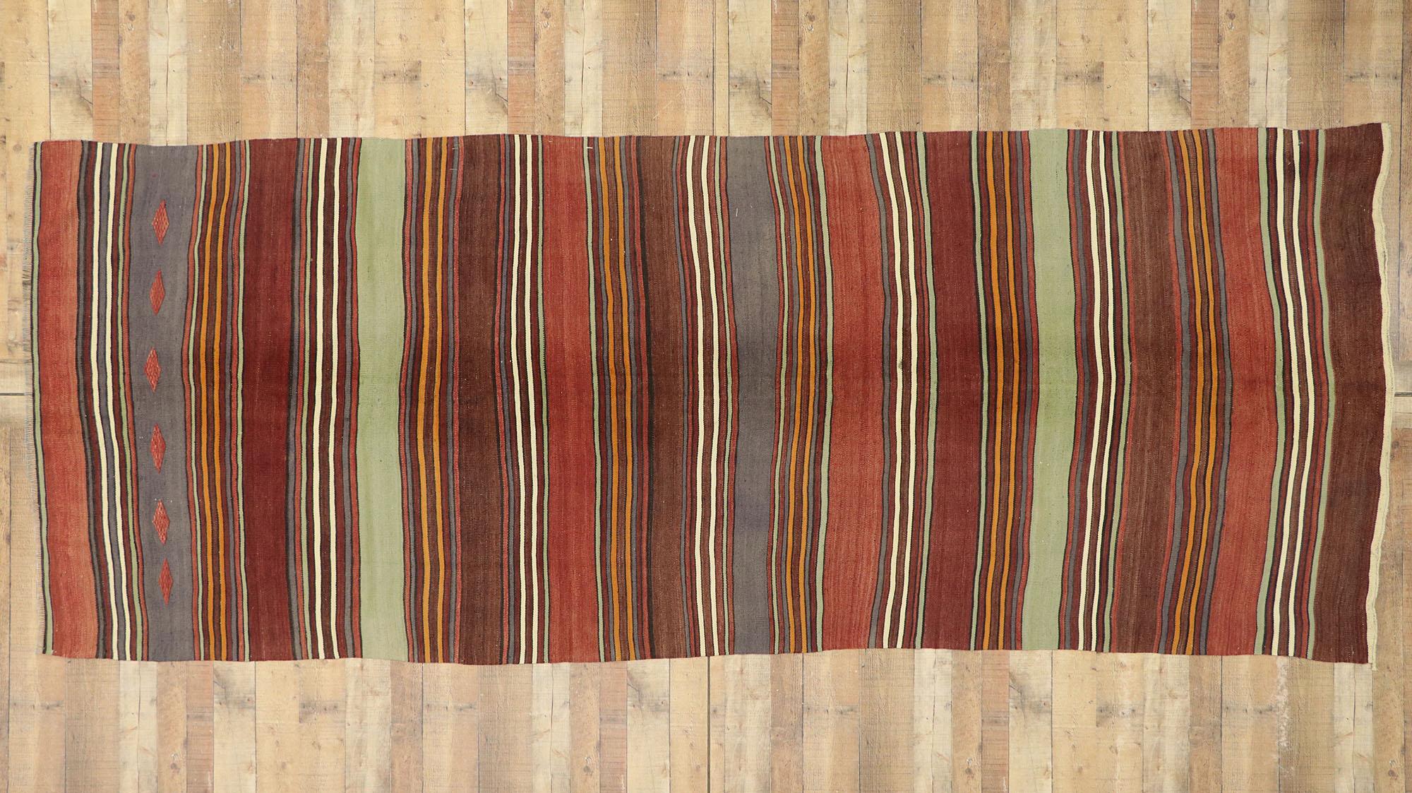 Vintage Turkish Striped Kilim Rug with Modern Cabin Style 3