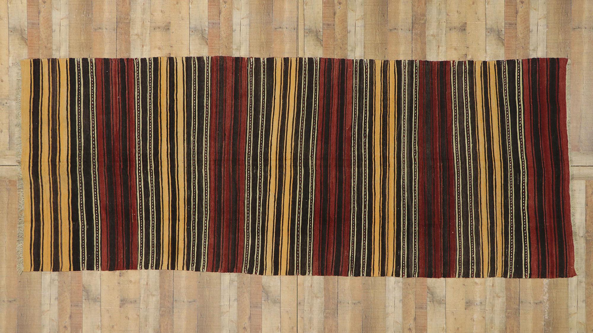Vintage Turkish Striped Kilim Rug with Modern Cabin Style For Sale 3