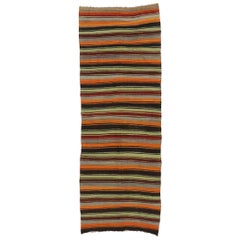 Vintage Turkish Striped Kilim Rug with Modern Cabin Style