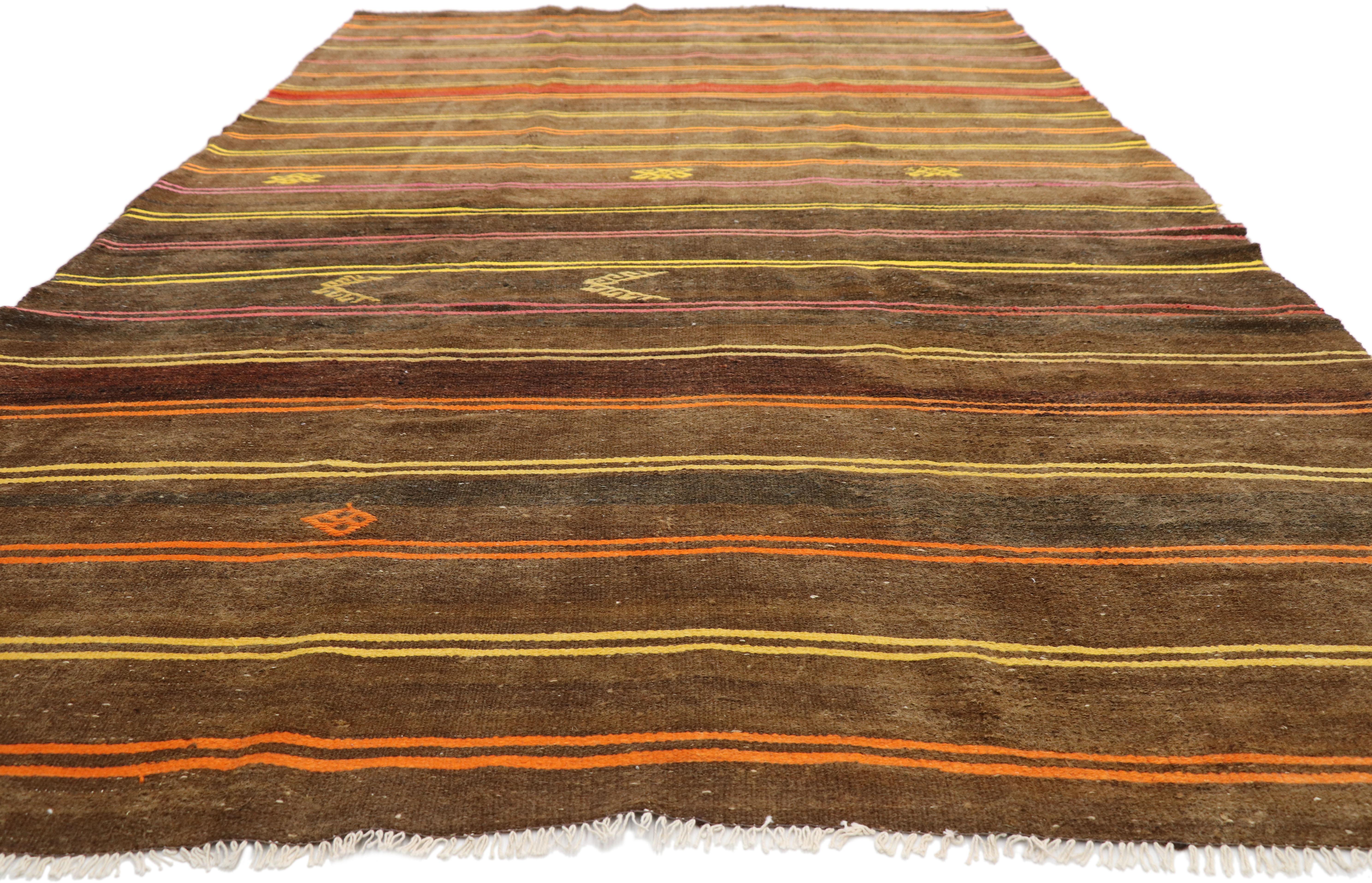 Hand-Woven Vintage Turkish Striped Kilim Rug with Modern Cabin Tribal Style, Flat-Weave Rug For Sale
