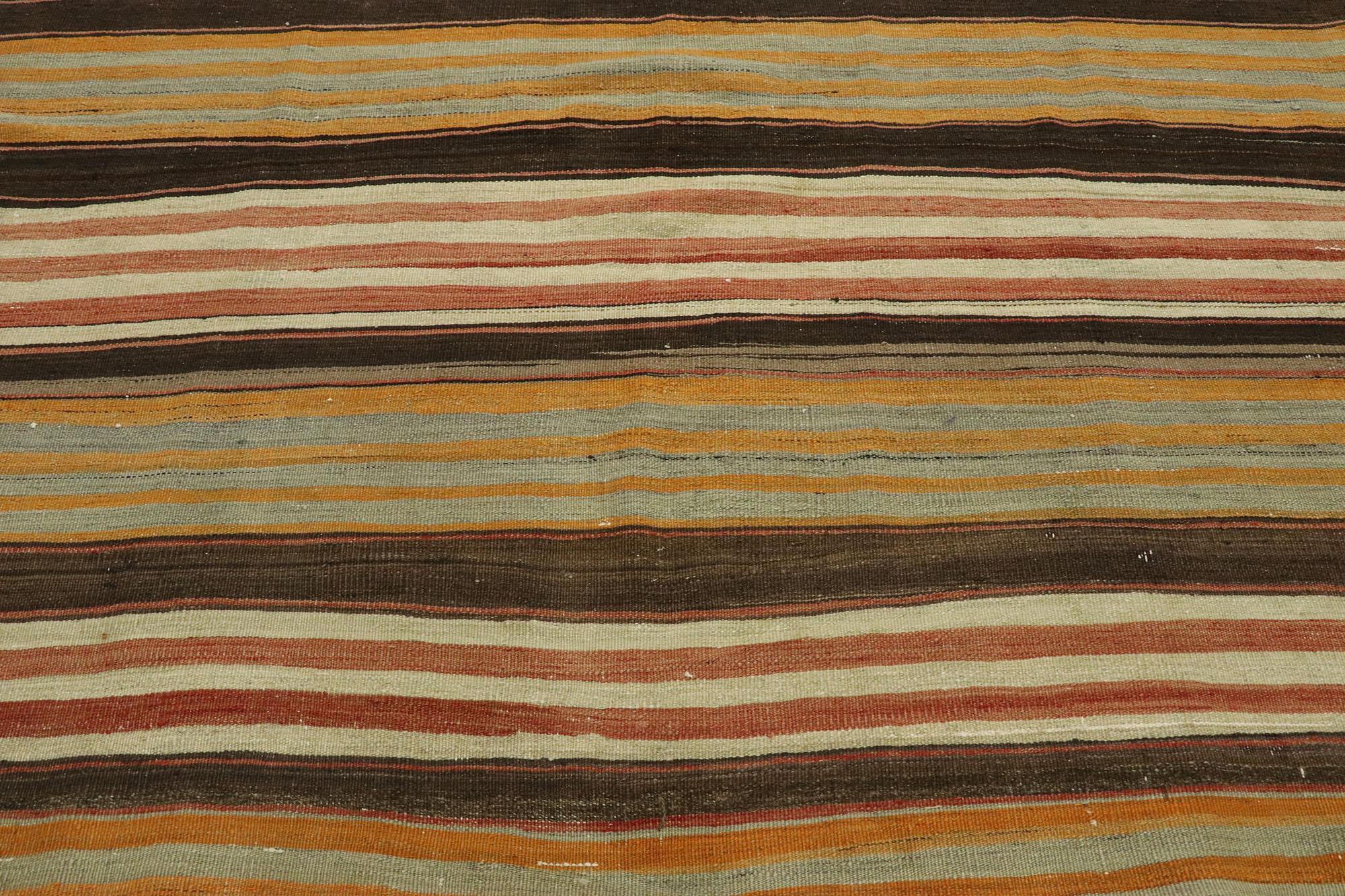 Vintage Turkish Striped Kilim Rug with Modern Rustic Cabin Style In Good Condition For Sale In Dallas, TX