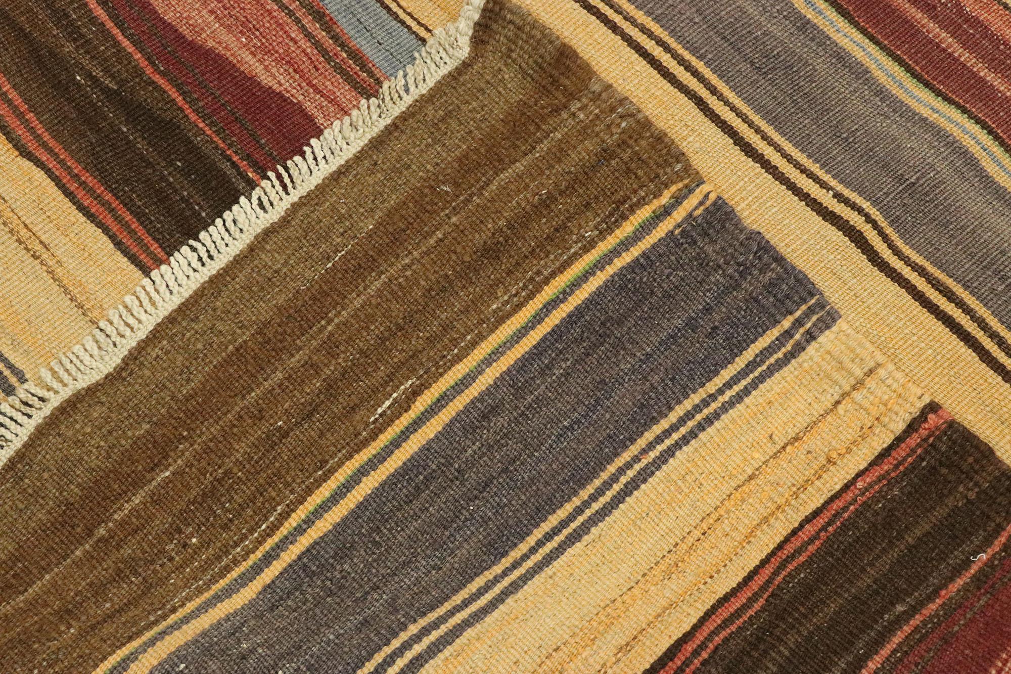 Vintage Turkish Striped Kilim Rug with Modern Rustic Cabin Style In Good Condition In Dallas, TX