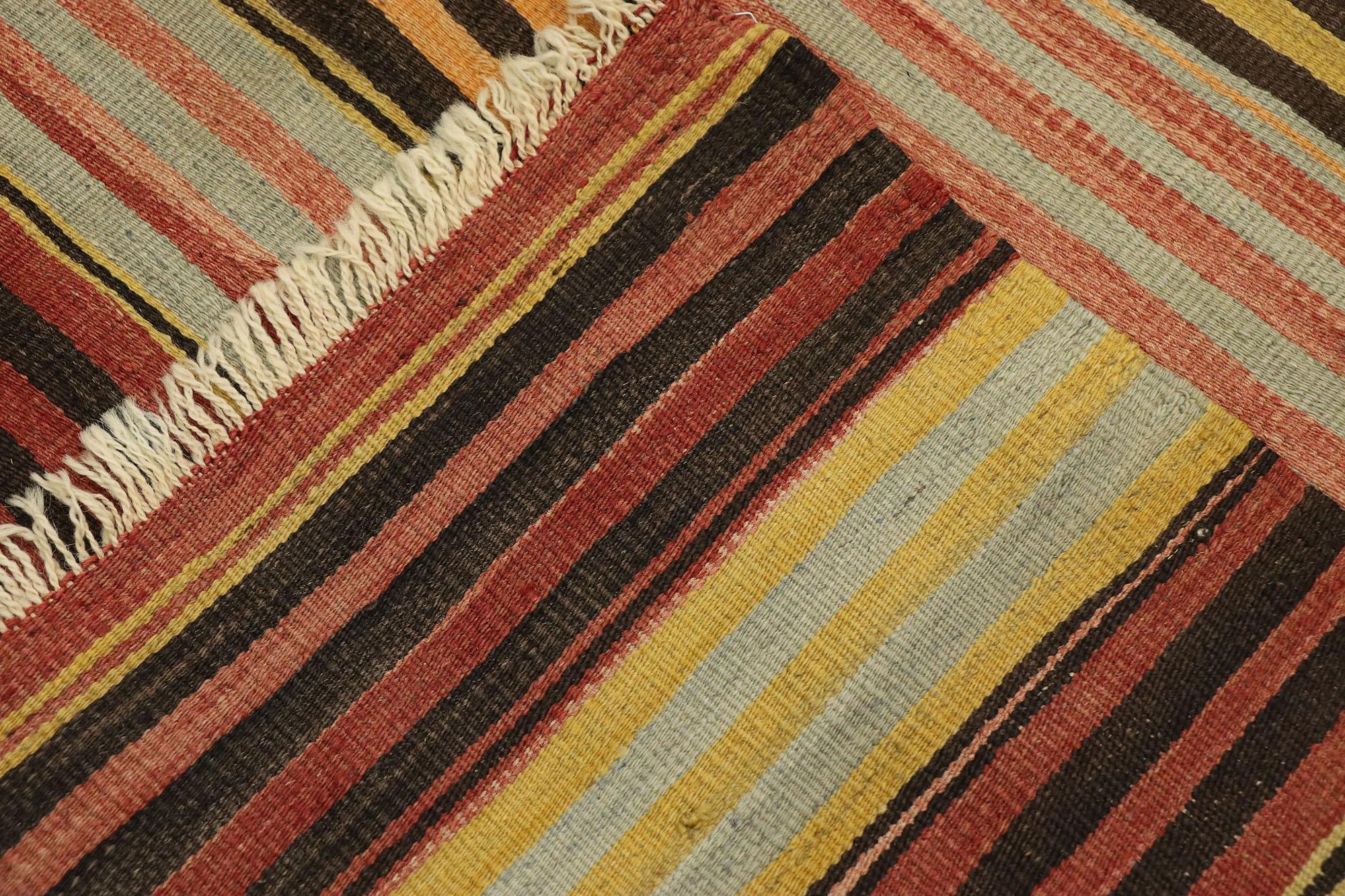 20th Century Vintage Turkish Striped Kilim Rug with Modern Rustic Cabin Style For Sale