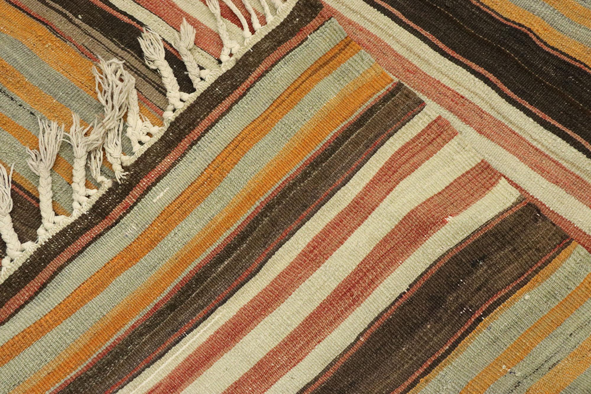 20th Century Vintage Turkish Striped Kilim Rug with Modern Rustic Cabin Style For Sale