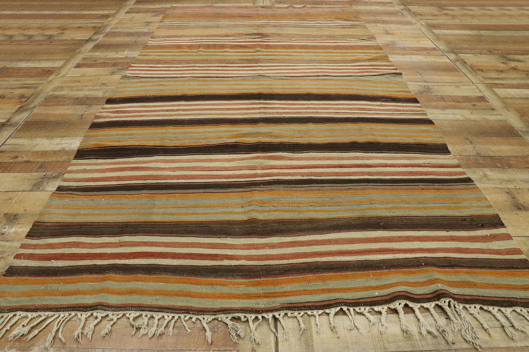 Vintage Turkish Striped Kilim Rug with Modern Rustic Cabin Style For Sale 1