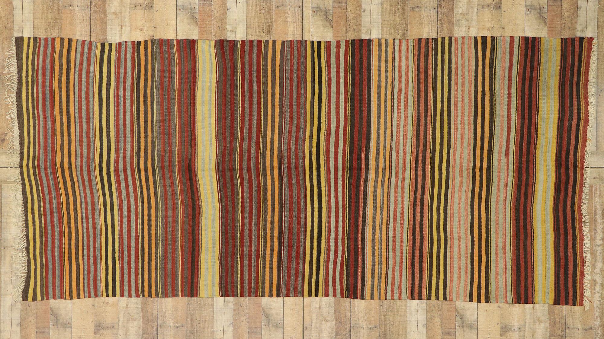 Vintage Turkish Striped Kilim Rug with Modern Rustic Cabin Style For Sale 2
