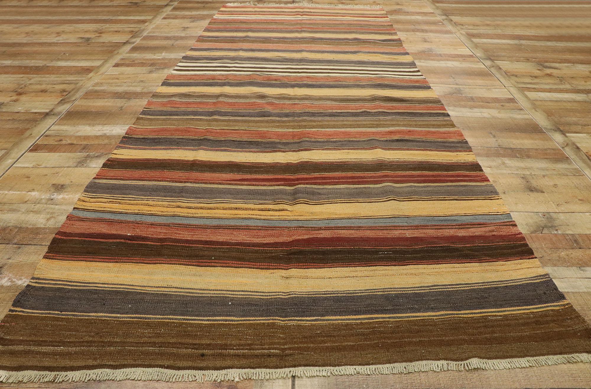 Vintage Turkish Striped Kilim Rug with Modern Rustic Cabin Style 1