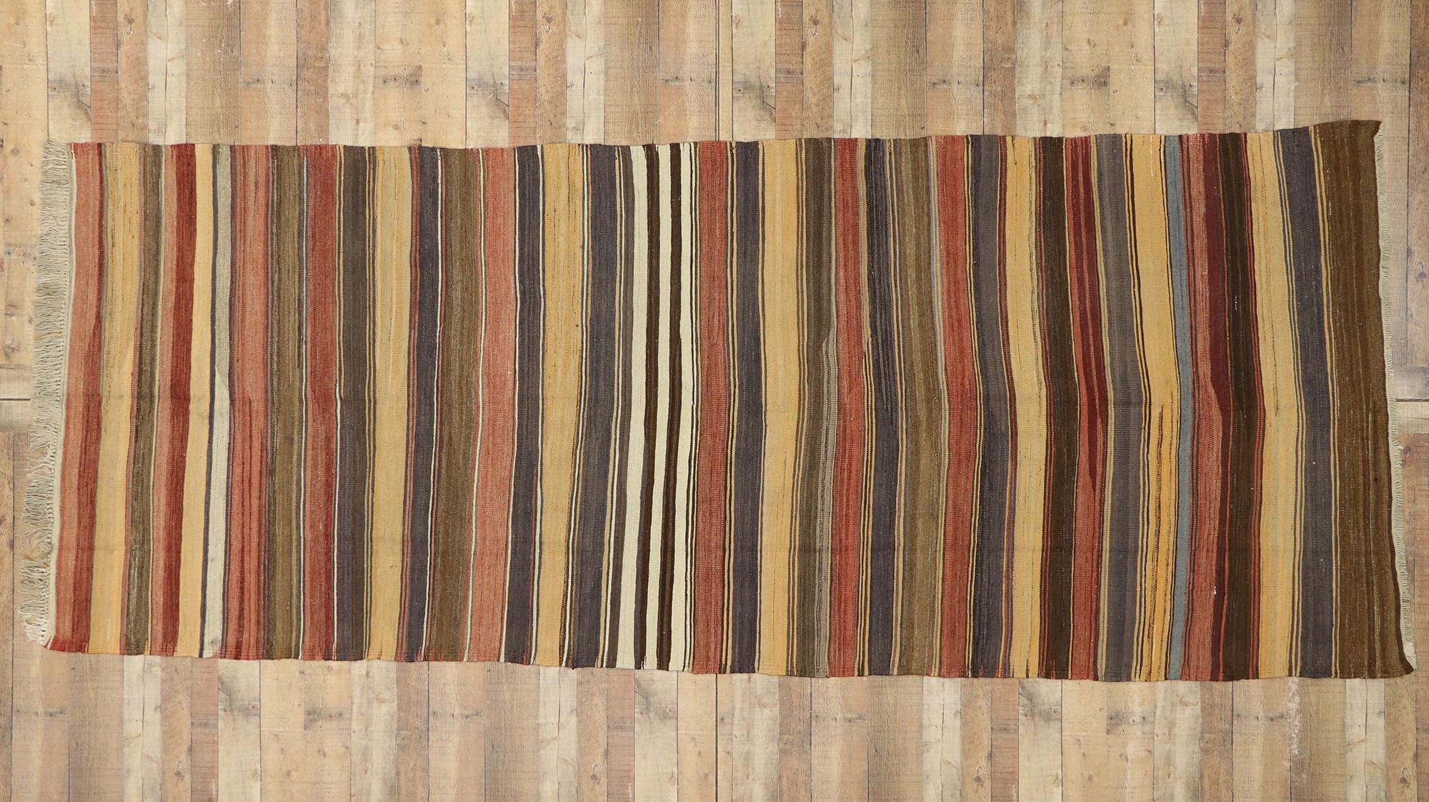Vintage Turkish Striped Kilim Rug with Modern Rustic Cabin Style 2