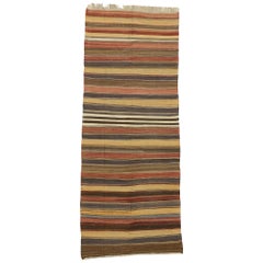 Vintage Turkish Striped Kilim Rug with Modern Rustic Cabin Style
