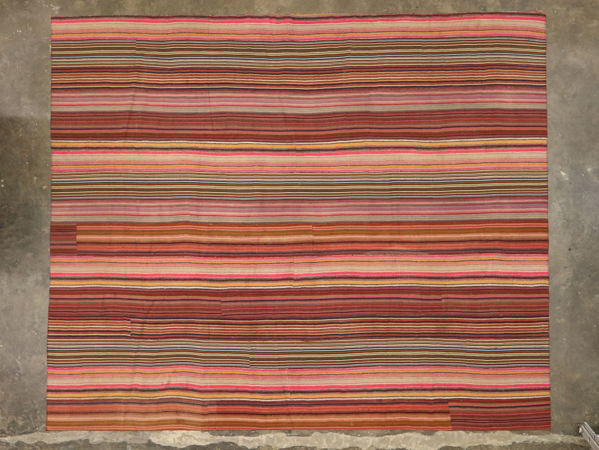 Vintage Turkish Striped Kilim Rug with Modern Rustic Cabin Style For Sale 8