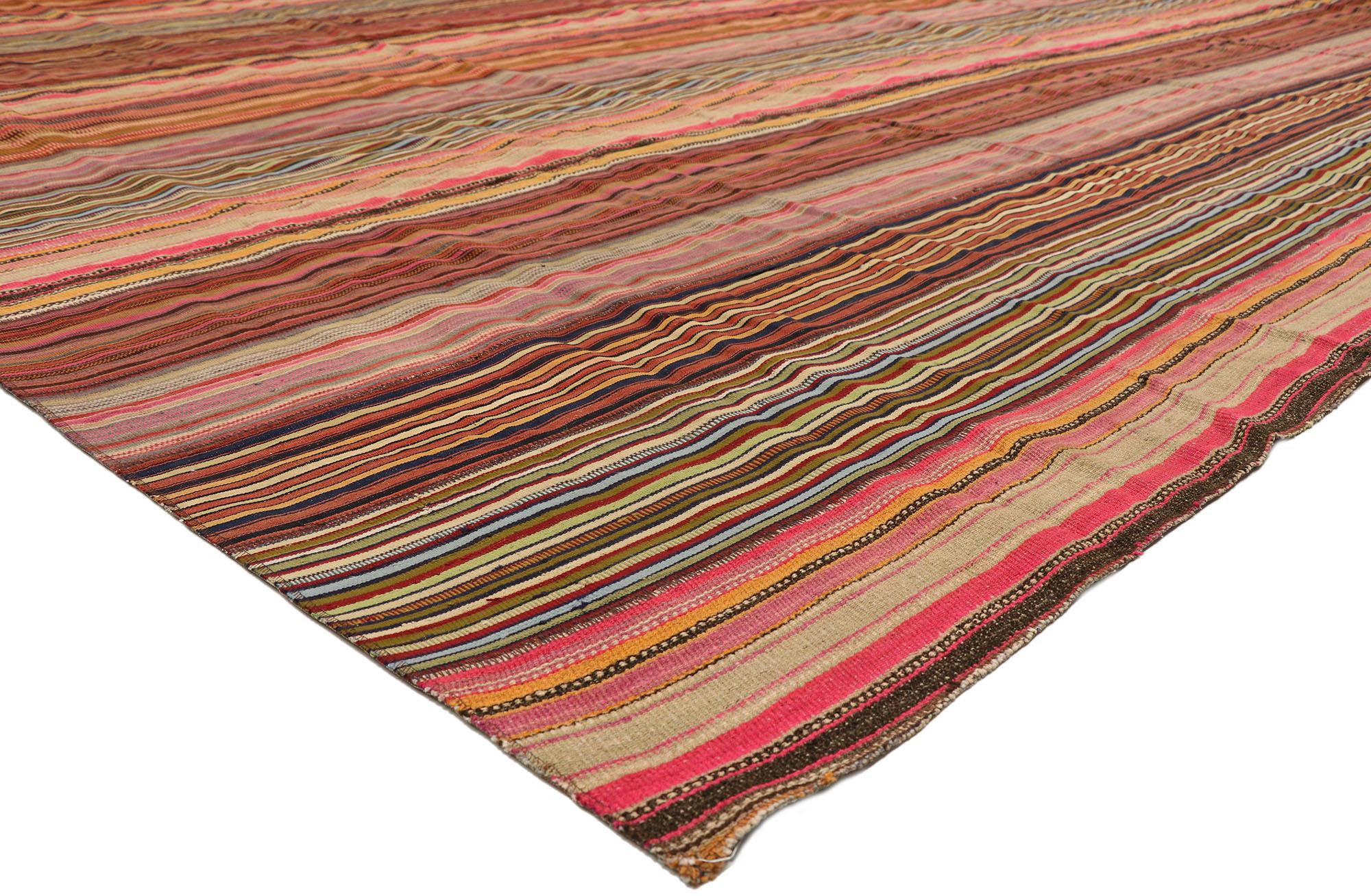 Vintage Turkish Striped Kilim Rug with Modern Rustic Cabin Style In Distressed Condition For Sale In Dallas, TX