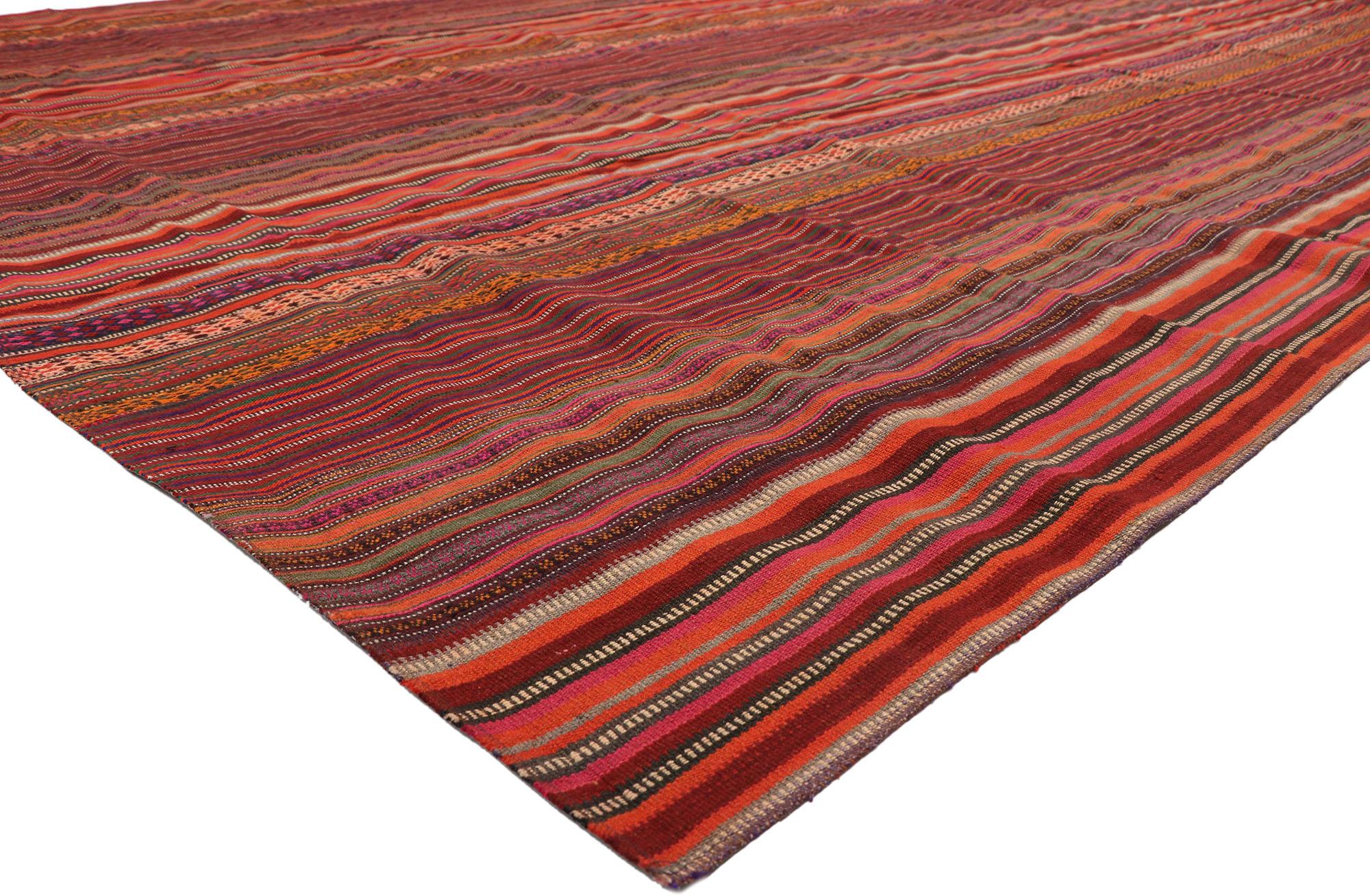 Vintage Turkish Striped Kilim Rug with Modern Rustic Cabin Style  In Good Condition In Dallas, TX