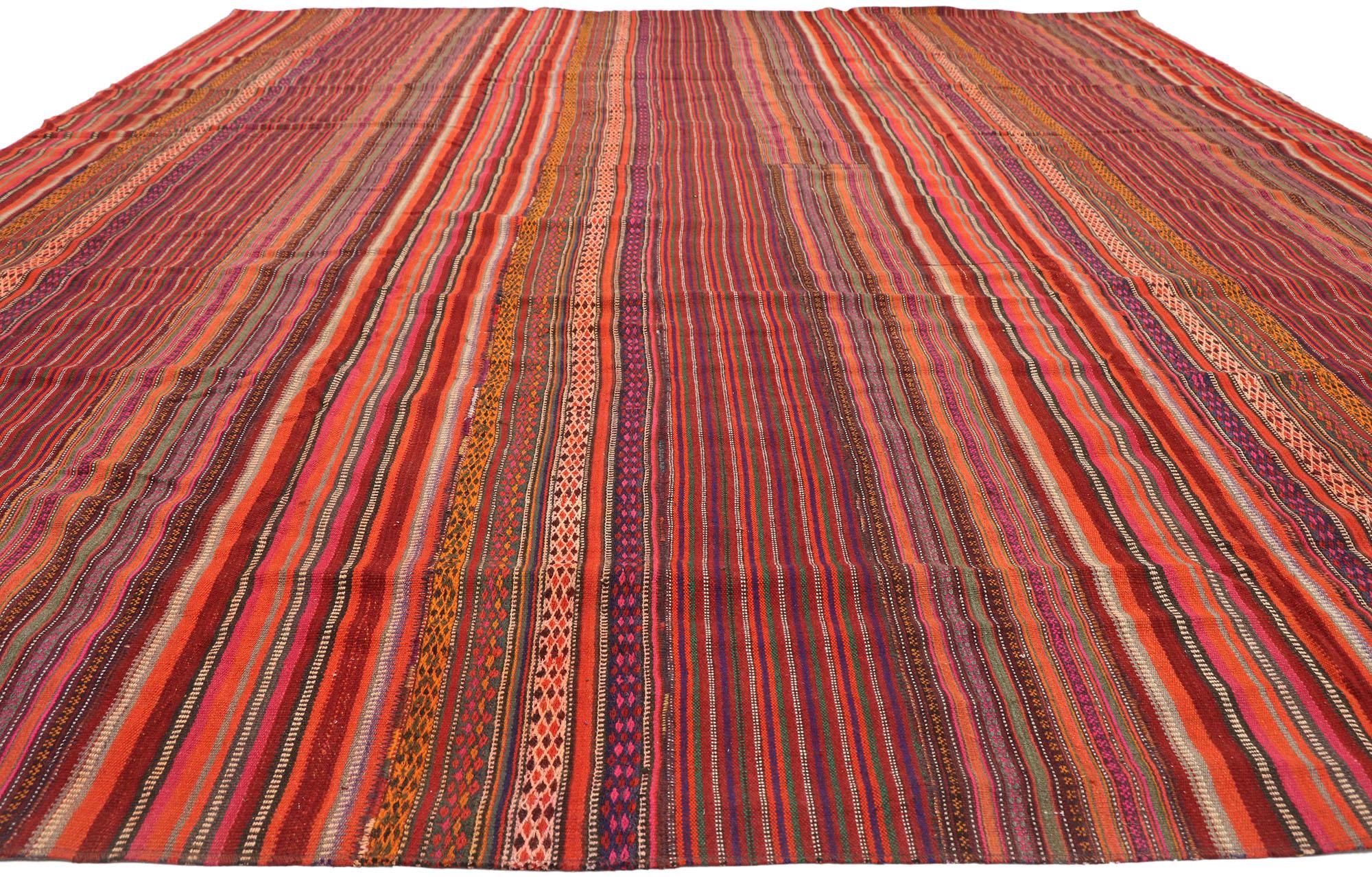 20th Century Vintage Turkish Striped Kilim Rug with Modern Rustic Cabin Style 