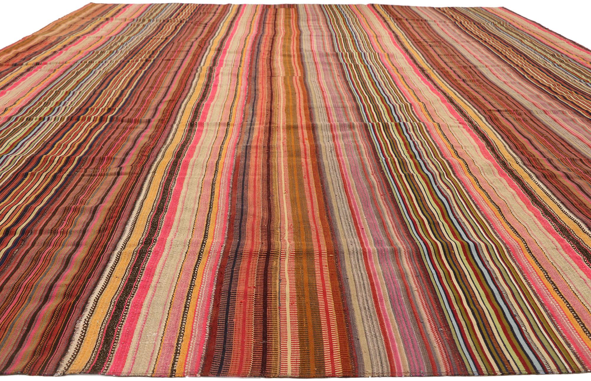 Cotton Vintage Turkish Striped Kilim Rug with Modern Rustic Cabin Style For Sale