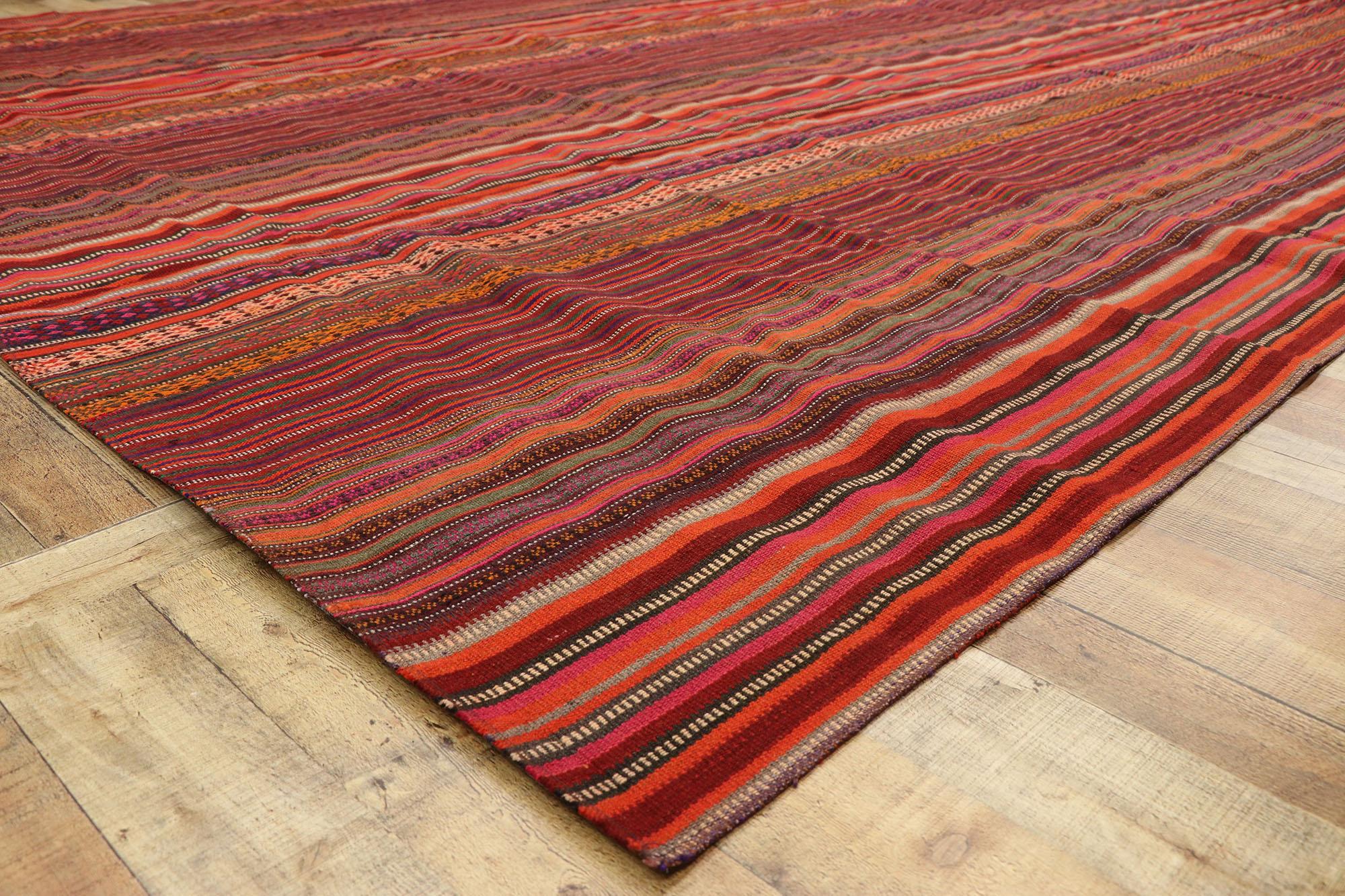 Vintage Turkish Striped Kilim Rug with Modern Rustic Cabin Style  2