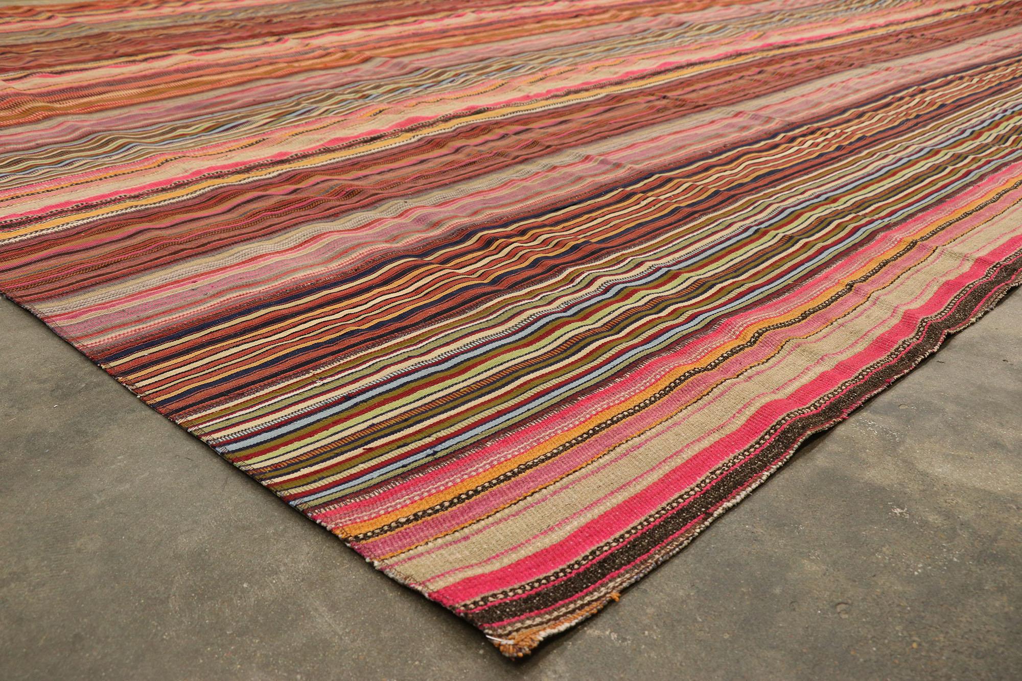 Vintage Turkish Striped Kilim Rug with Modern Rustic Cabin Style For Sale 6